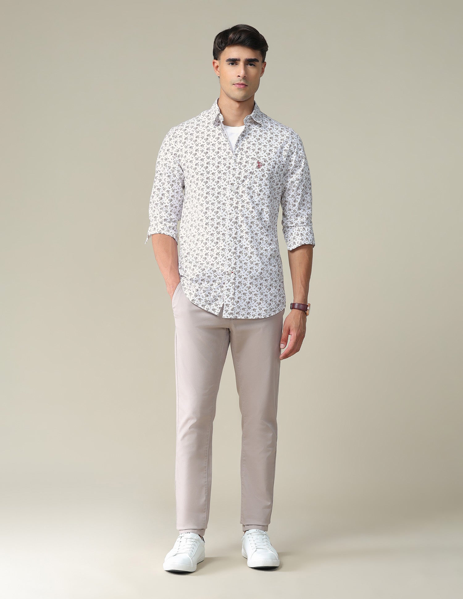 Floral Cotton Shirt White and Brown - U.S. POLO ASSN. | Large