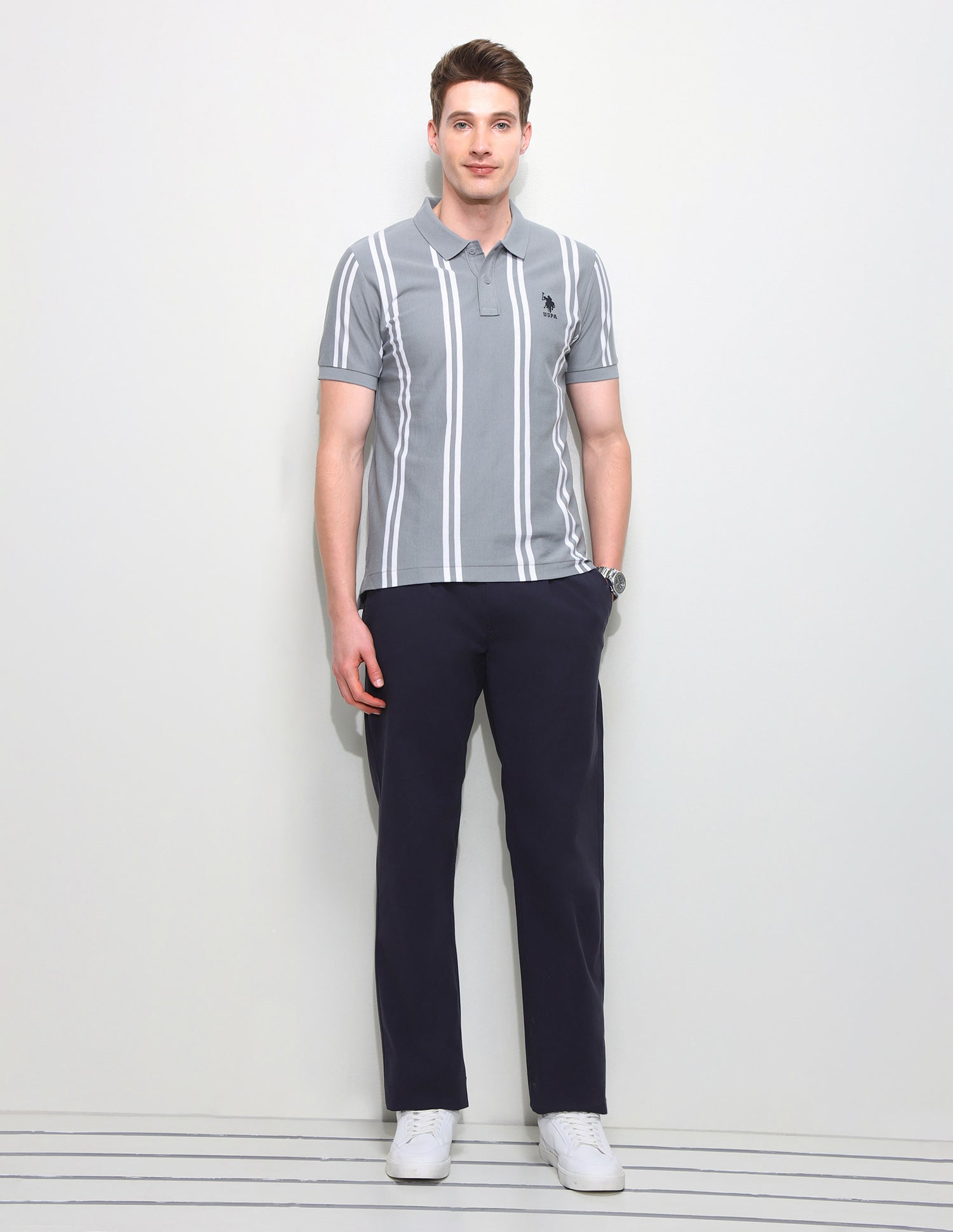 Vertical Striped Slim Fit Polo Shirt Grey - U.S. Polo Assn. India | Large