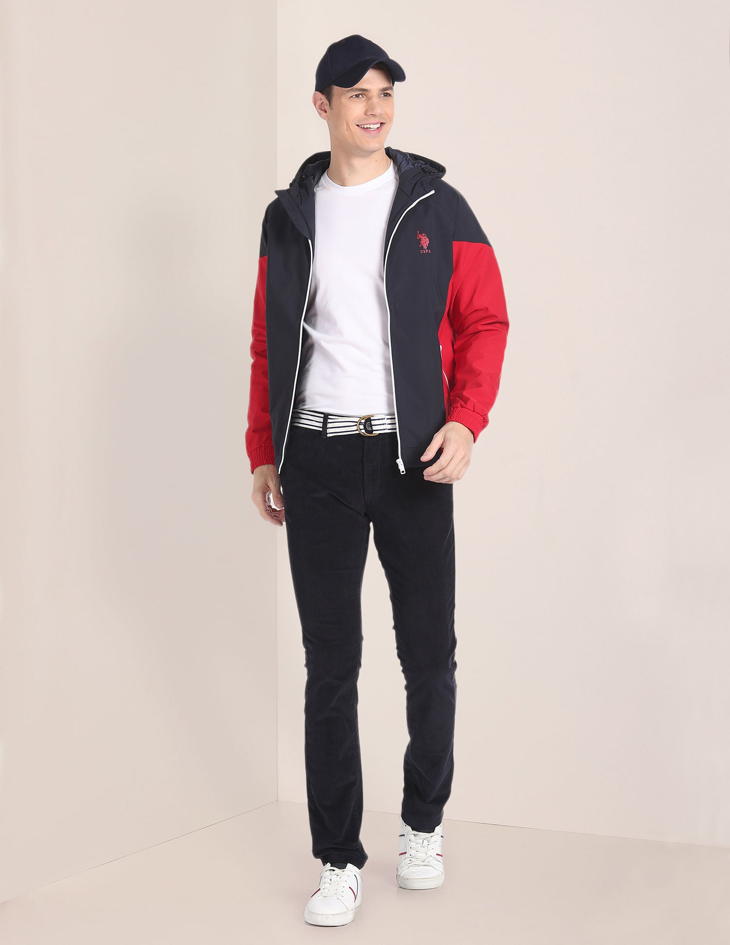 Colour Block Logo Hooded Jacket Navy and Red - U.S. POLO ASSN. | Large