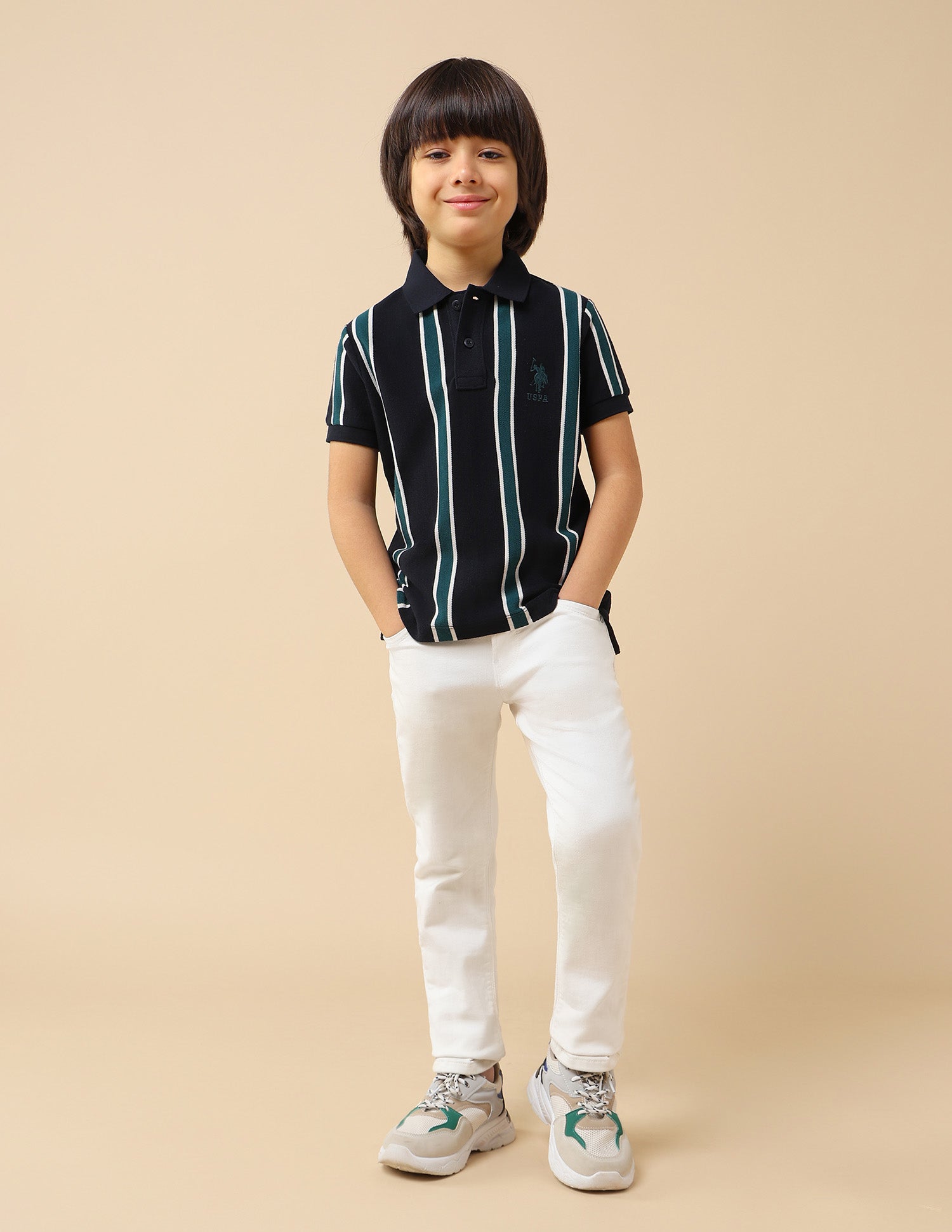 Boys Vertical Striped Regular Fit Polo Shirt Navy - U.S. POLO ASSN. | Large