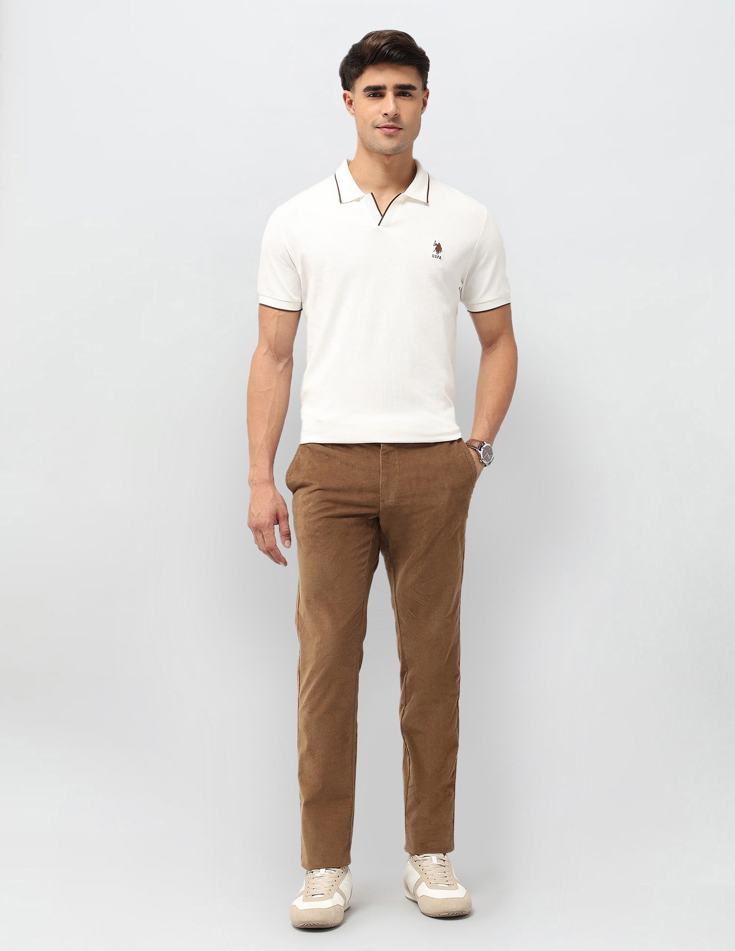 Denver Slim Fit Corduroy Trousers Tan - U.S. POLO ASSN. | Large