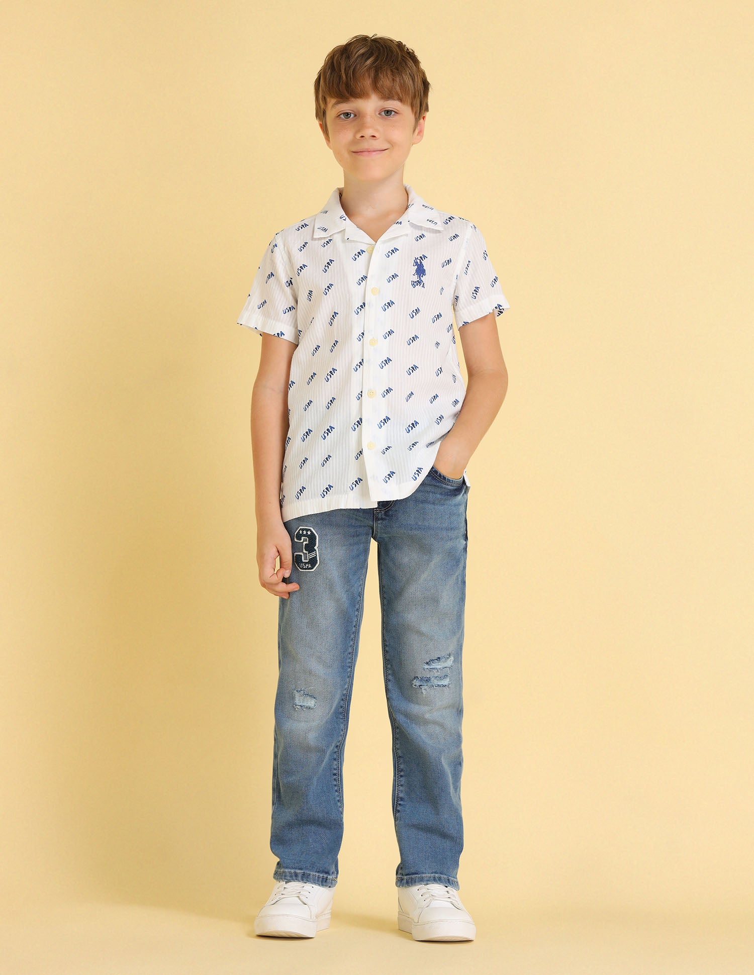 UKSHT1337 WHITE Boys Shirt White - U.S. POLO ASSN. | Large