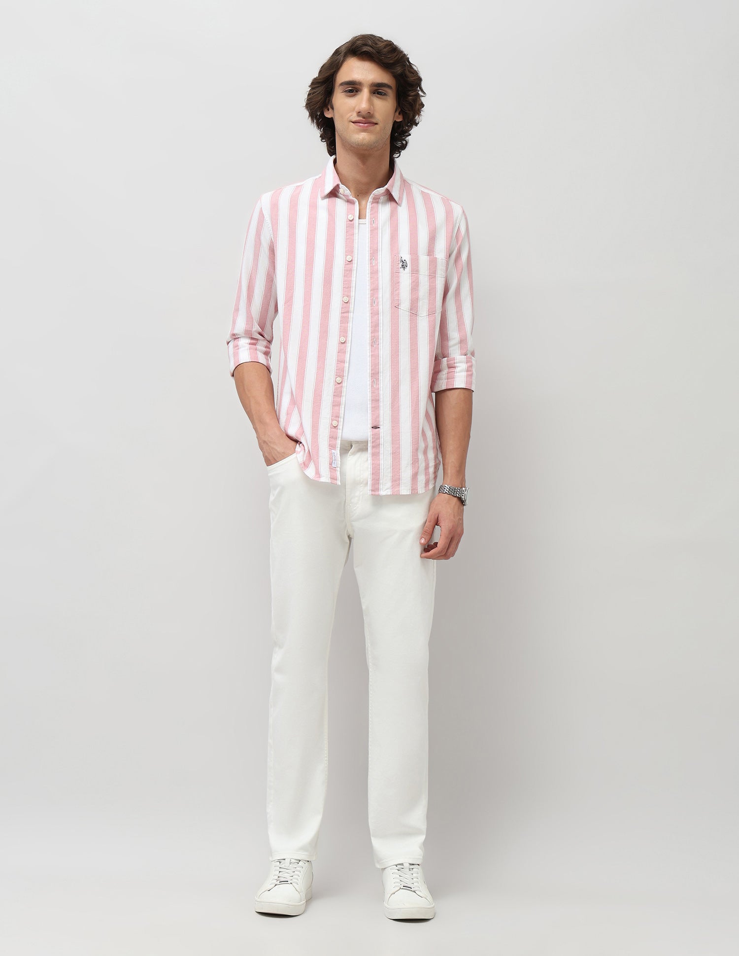 Vertical Striped Tailored Fit Shirt Orange - U.S. Polo Assn. India | Large