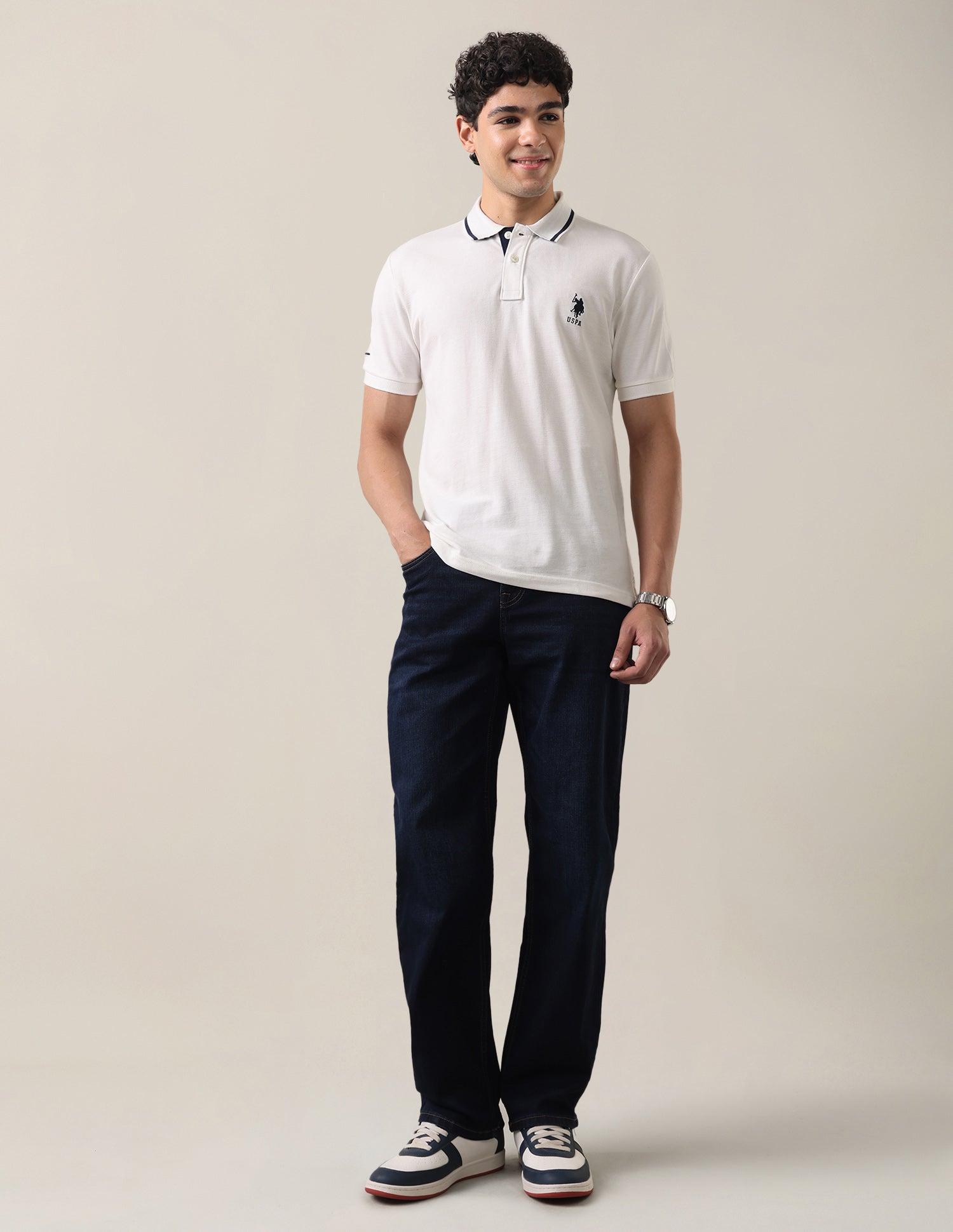 Solid Slim Fit Polo Shirt Ivory - U.S. Polo Assn. India | Large