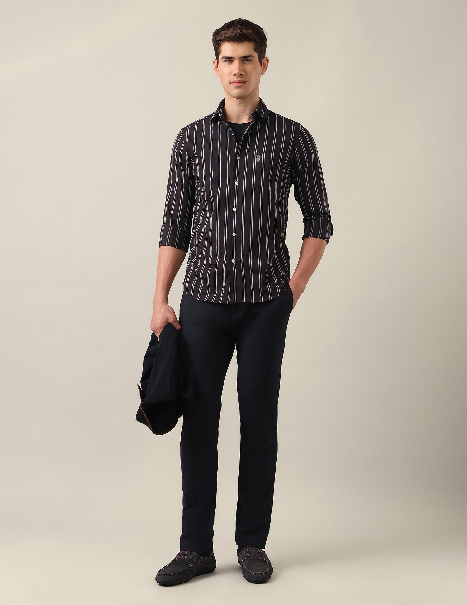 Tailored Fit Vertical Striped Shirt Choco - U.S. Polo Assn. India | Large