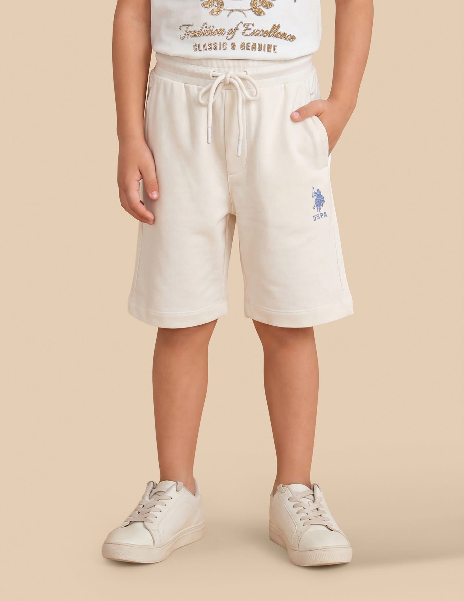Embroidered Regular Terry Shorts Off White - U.S. Polo Assn. India | Large