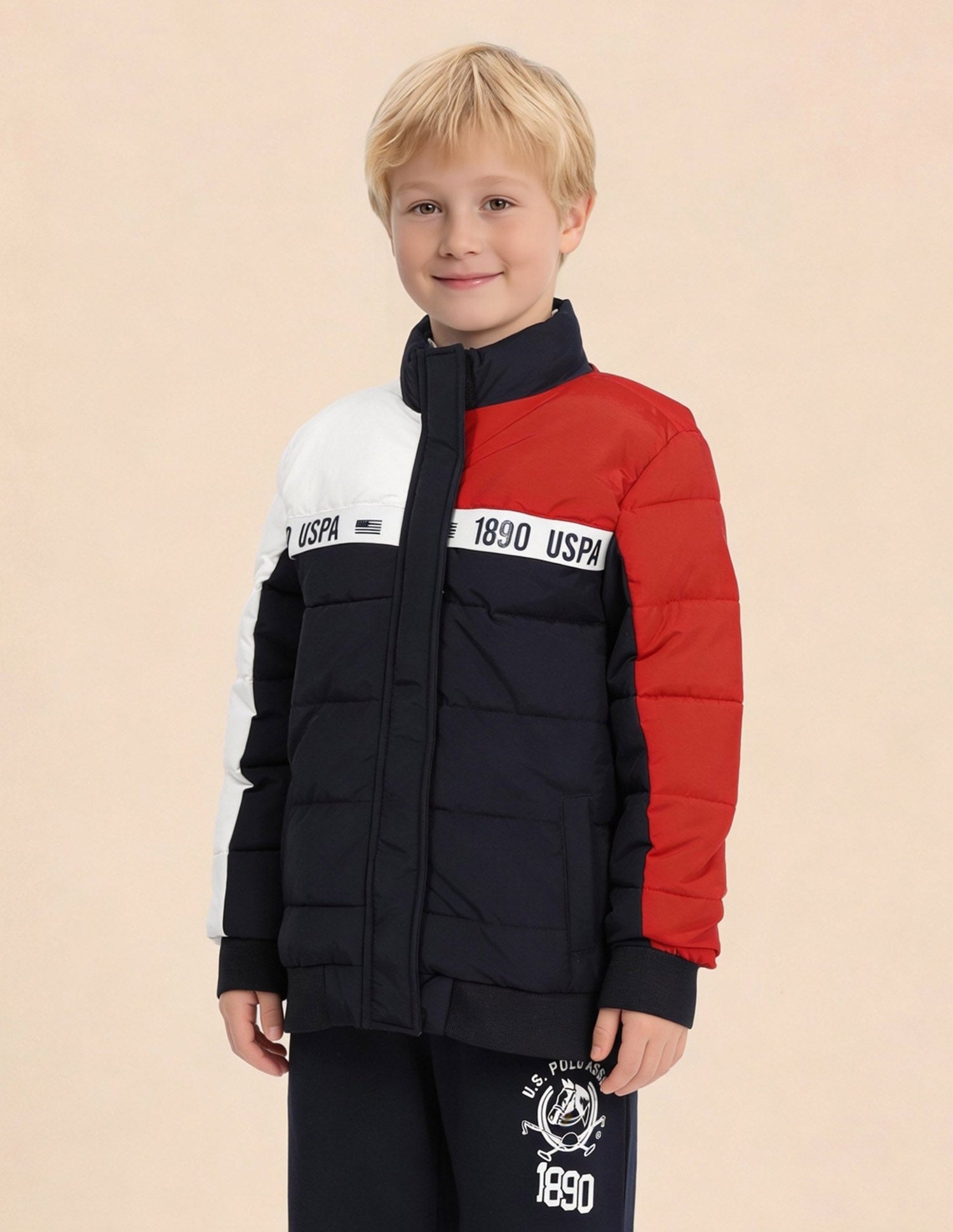 Boys Colourblocked Puffer Jacket Navy - U.S. Polo Assn. India | Large