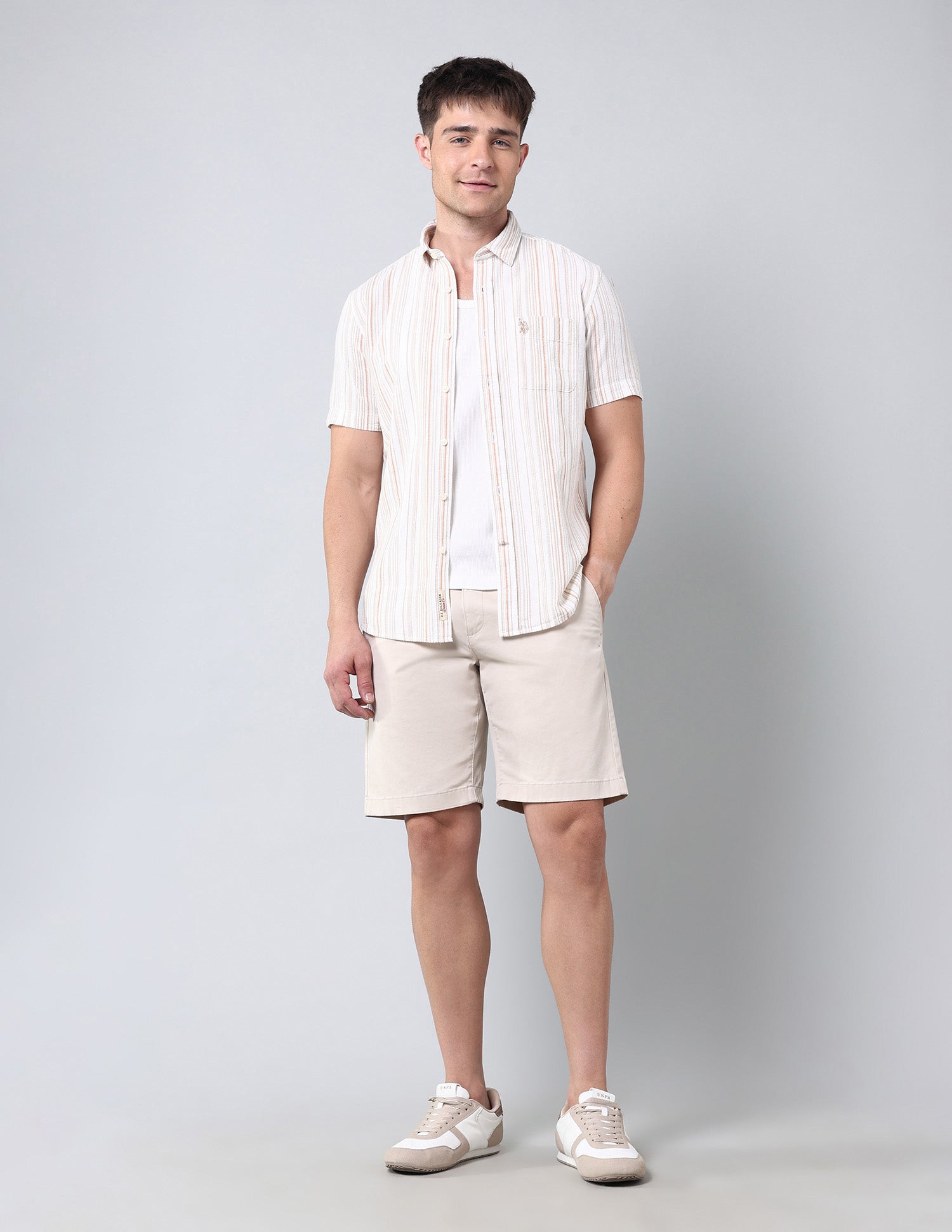 Vertical Striped Pure Cotton Shirt Ochre - U.S. Polo Assn. India | Large