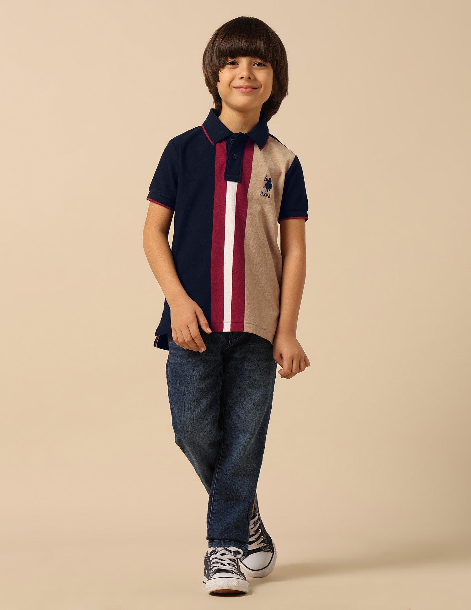 Boys Colour Blocked Regular Fit Polo Shirt Navy - U.S. POLO ASSN. | Large