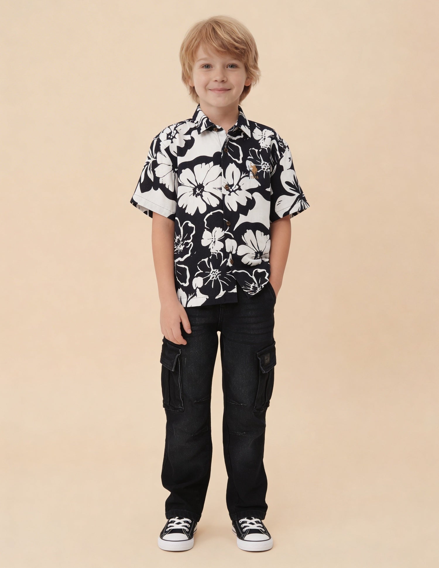 Floral Printed Boxy Fit Shirt Navy - U.S. Polo Assn. India | Large