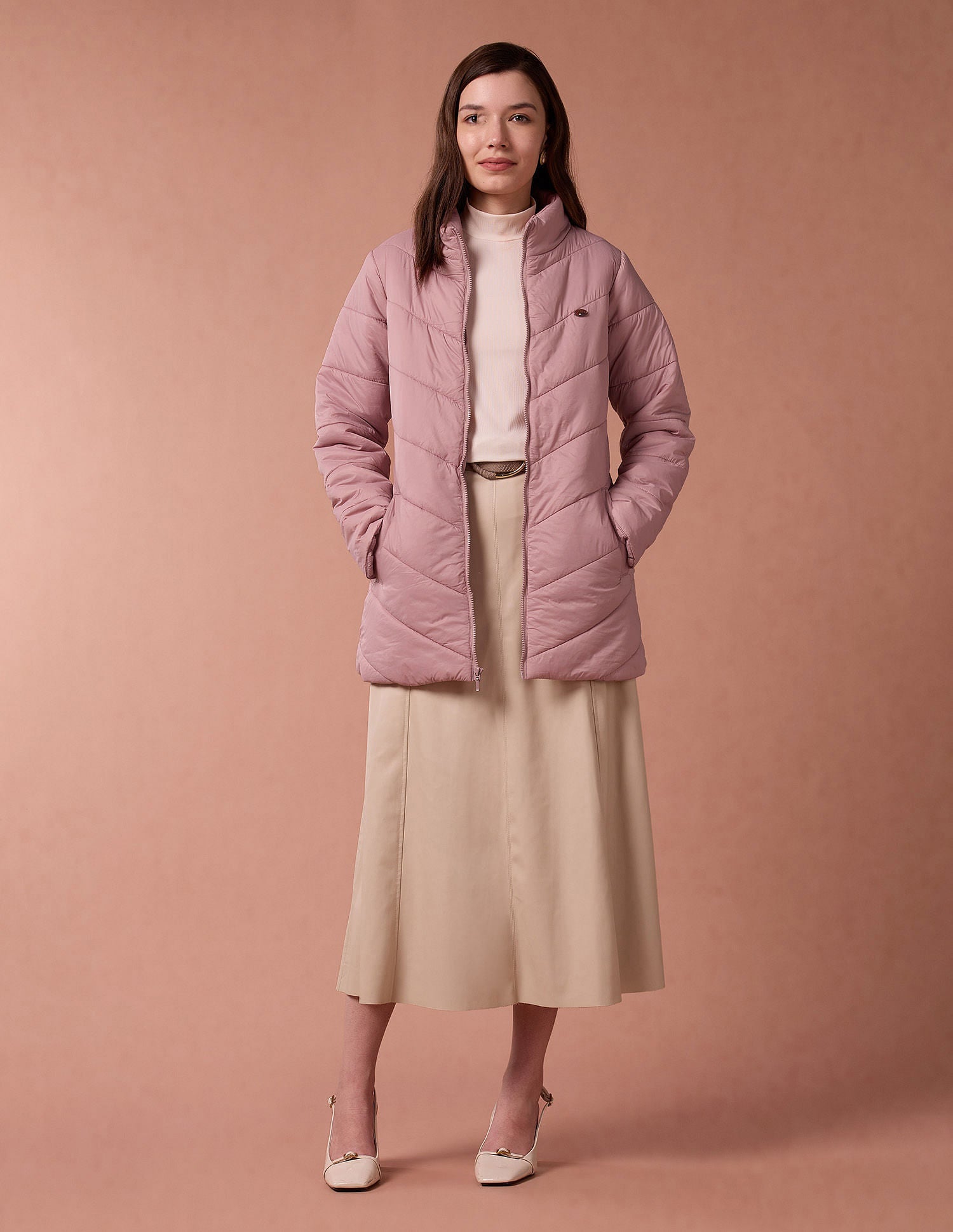 Longline High Neck Puffer Jacket Peach - U.S. POLO ASSN. | Large