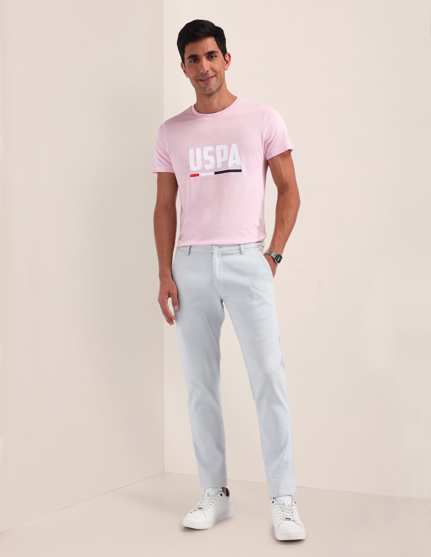 Brand Printed Cotton T-Shirt Pink - U.S. Polo Assn. India | Large
