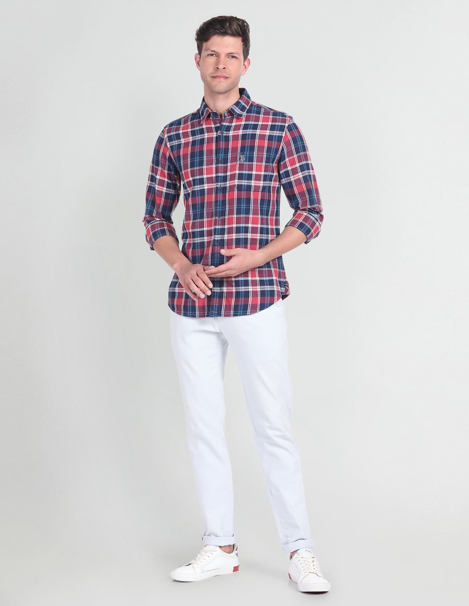 Plaid Check Slim Shirt Red and Navy - U.S. Polo Assn. India | Large
