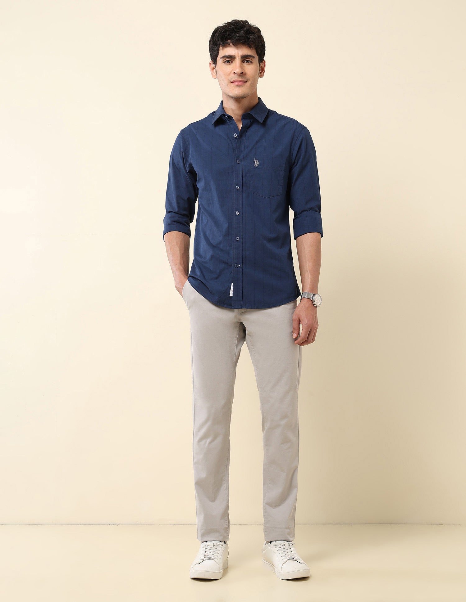 Vertical Striped Pure Cotton Shirt Blue - U.S. Polo Assn. India | Large