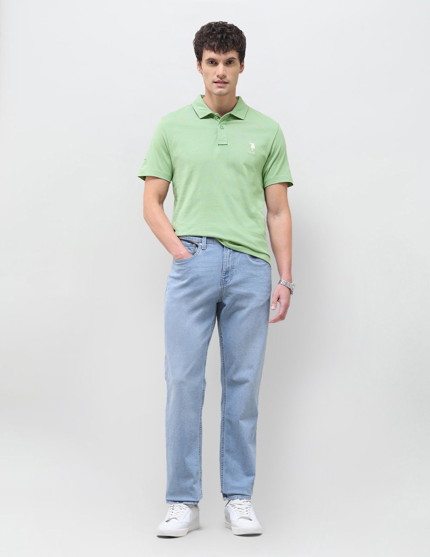 Solid Slim Fit Polo Shirt Light Green - U.S. Polo Assn. India | Large