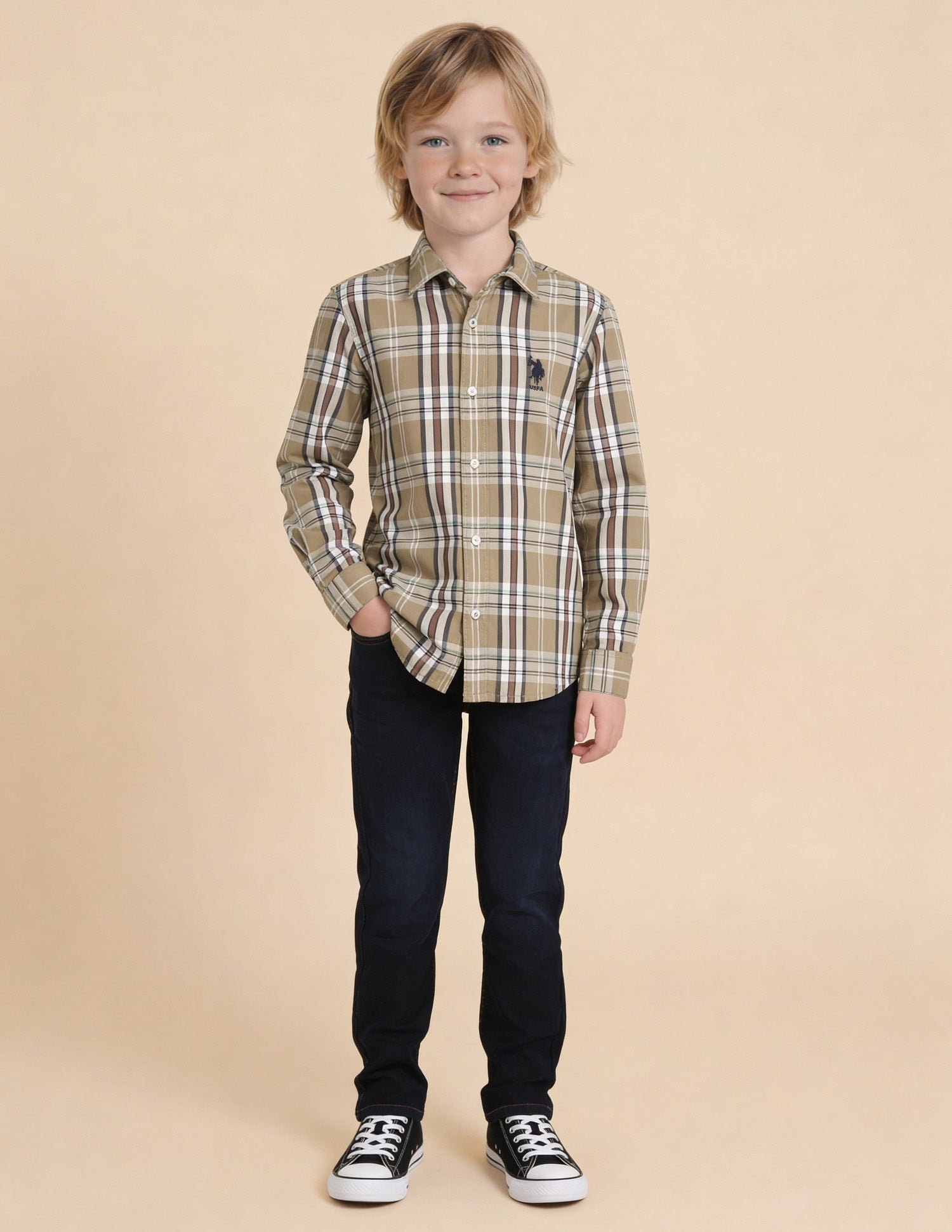 Twill Plaid Checked Shirt Beige - U.S. Polo Assn. India | Large