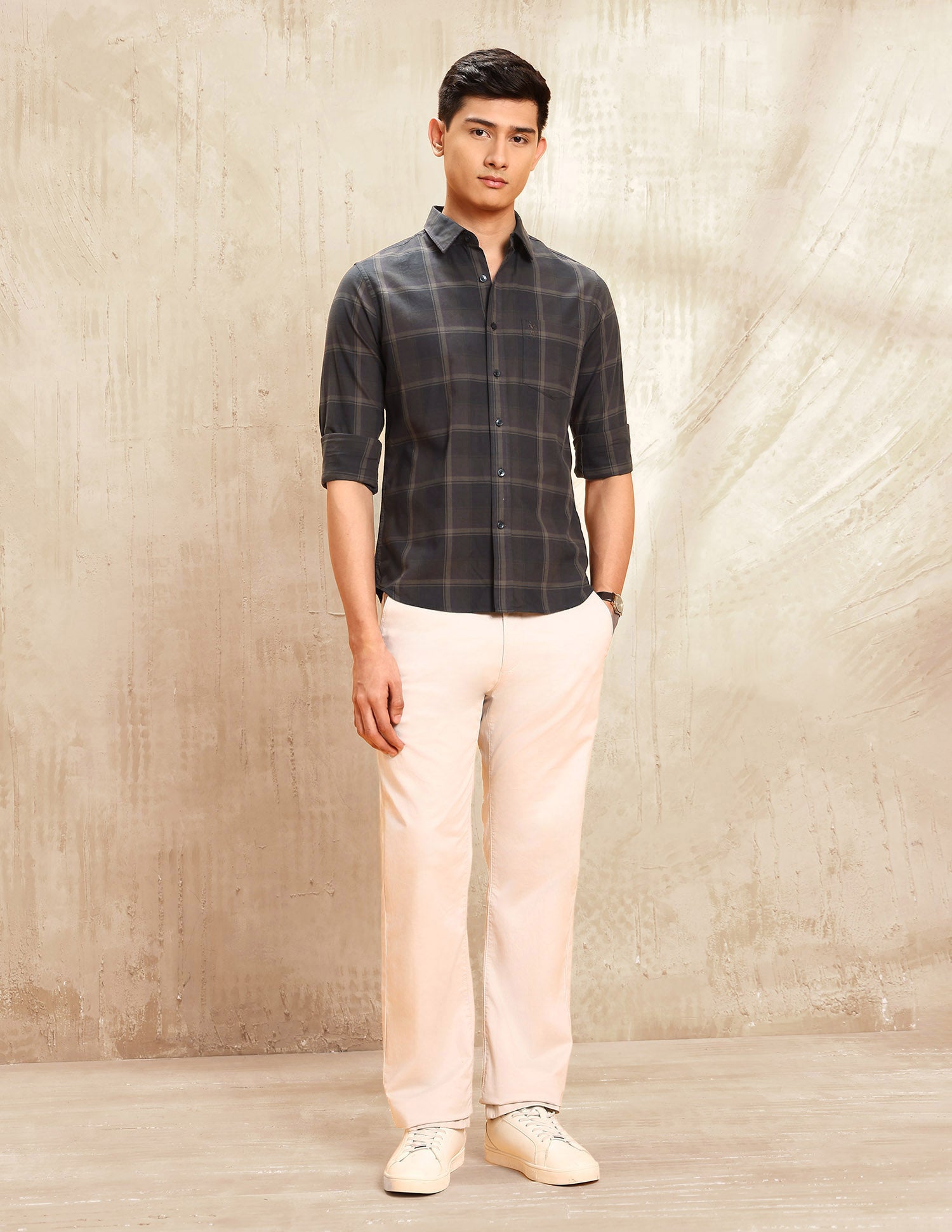 Windowpane Checked Tailored Fit Shirt Brown - U.S. POLO ASSN. | Large