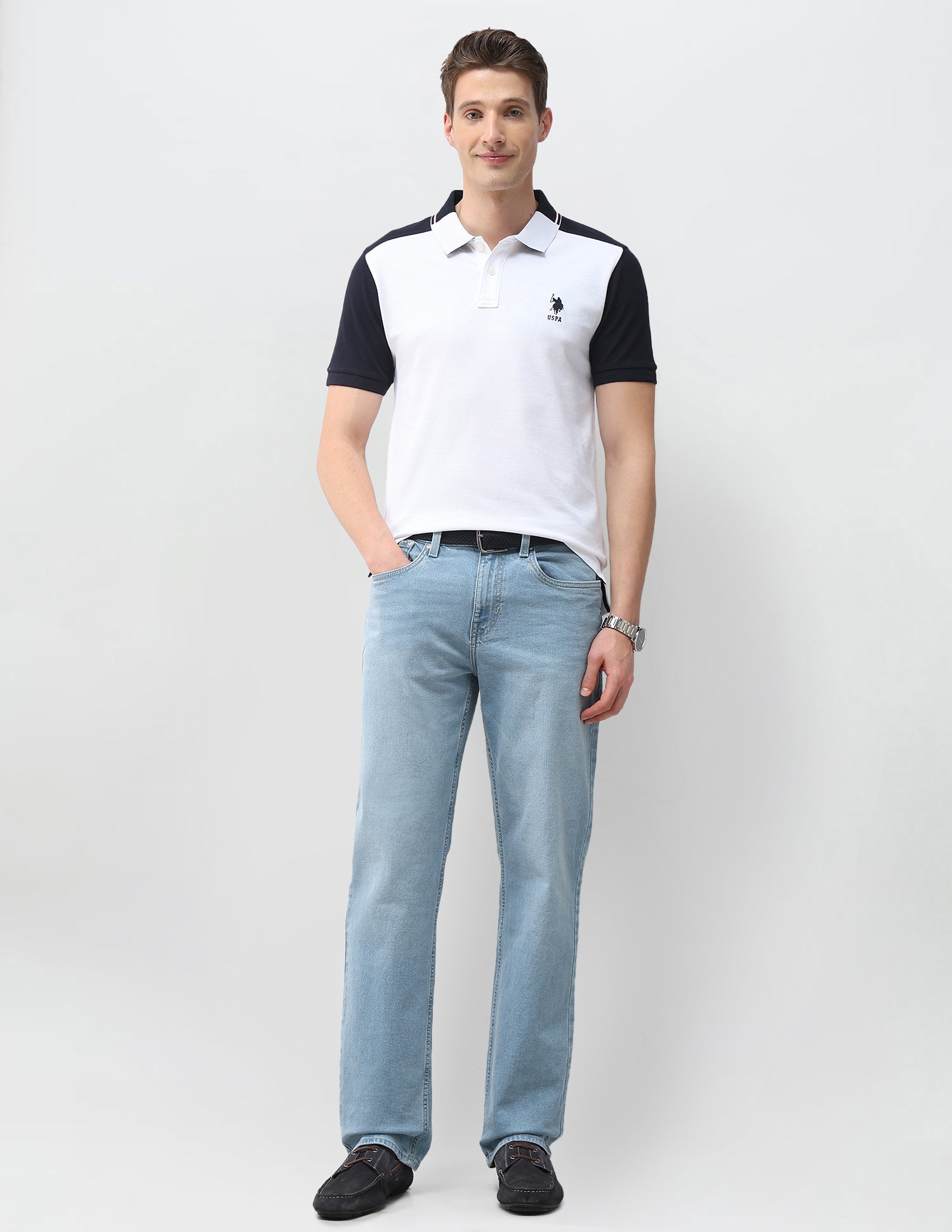 Colourblocked Slim Fit Polo Shirt White - U.S. Polo Assn. India | Large
