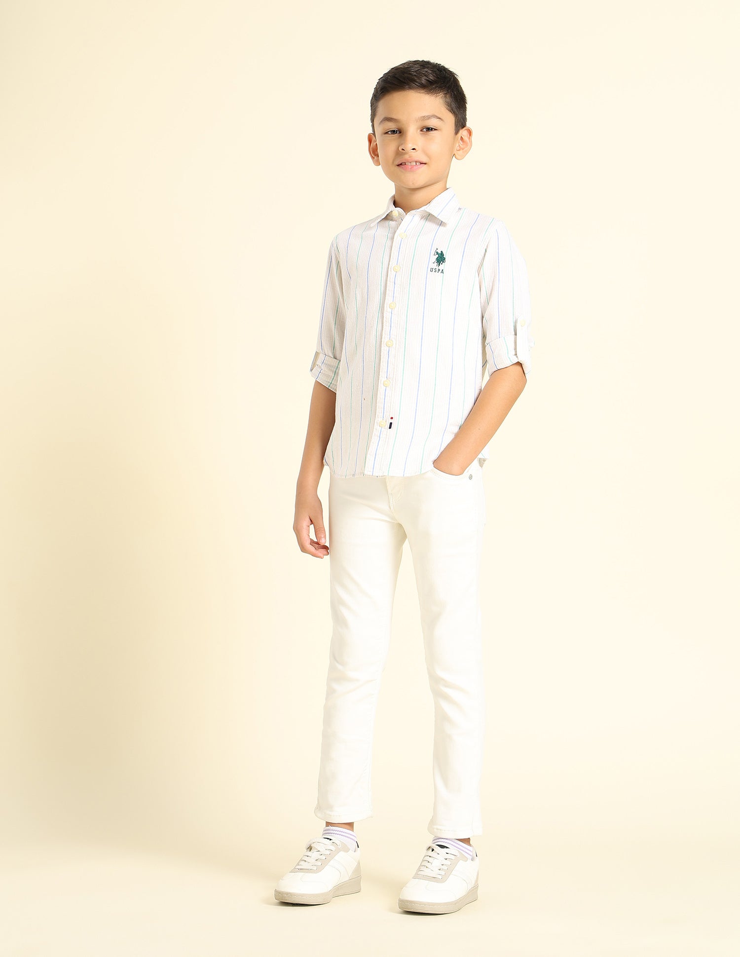 Boys Vertical Striped Regular Fit Shirt Turquoise - U.S. POLO ASSN. | Large