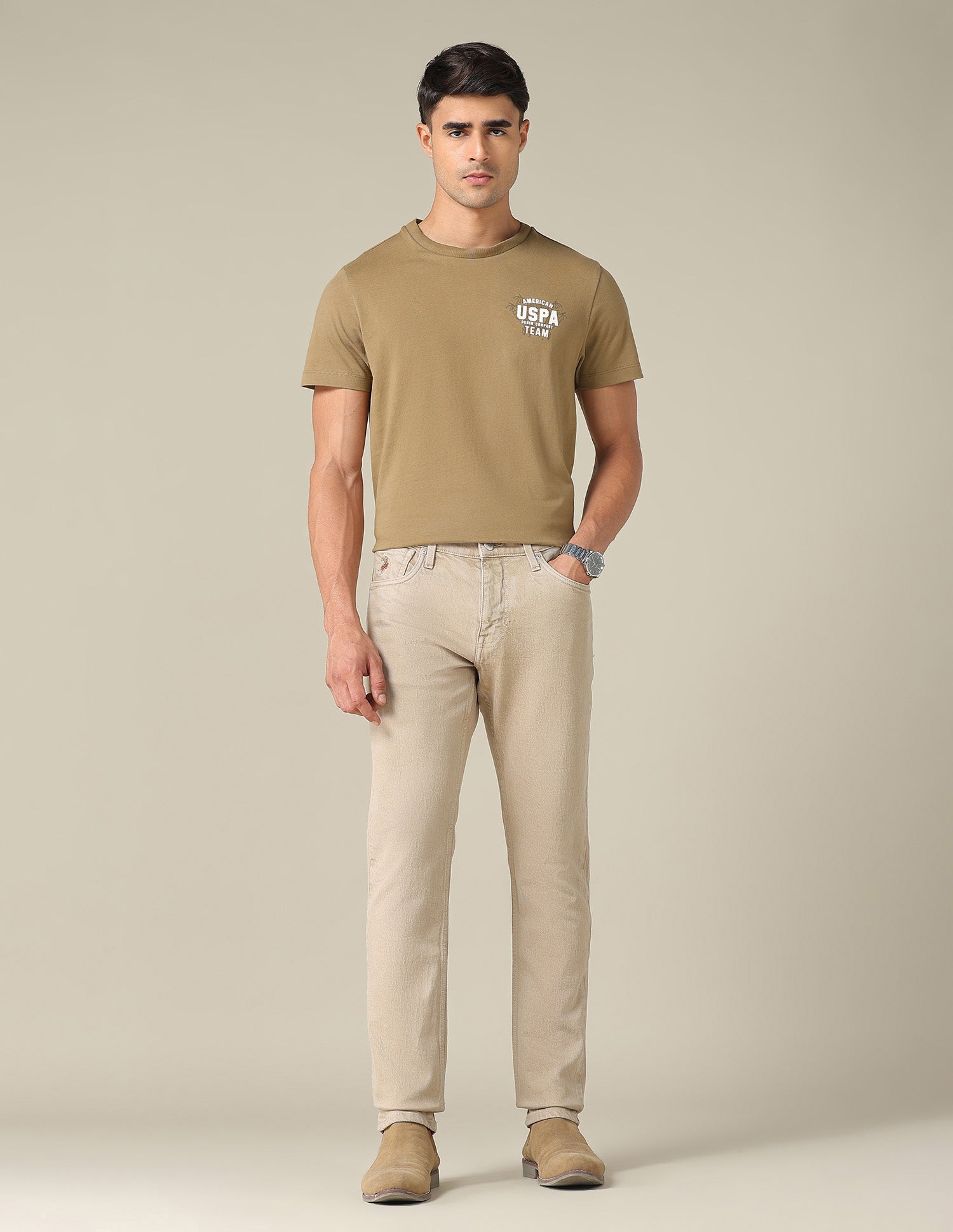 Graphic Printed Muscle Fit T-Shirt Khaki - U.S. POLO ASSN. | Large