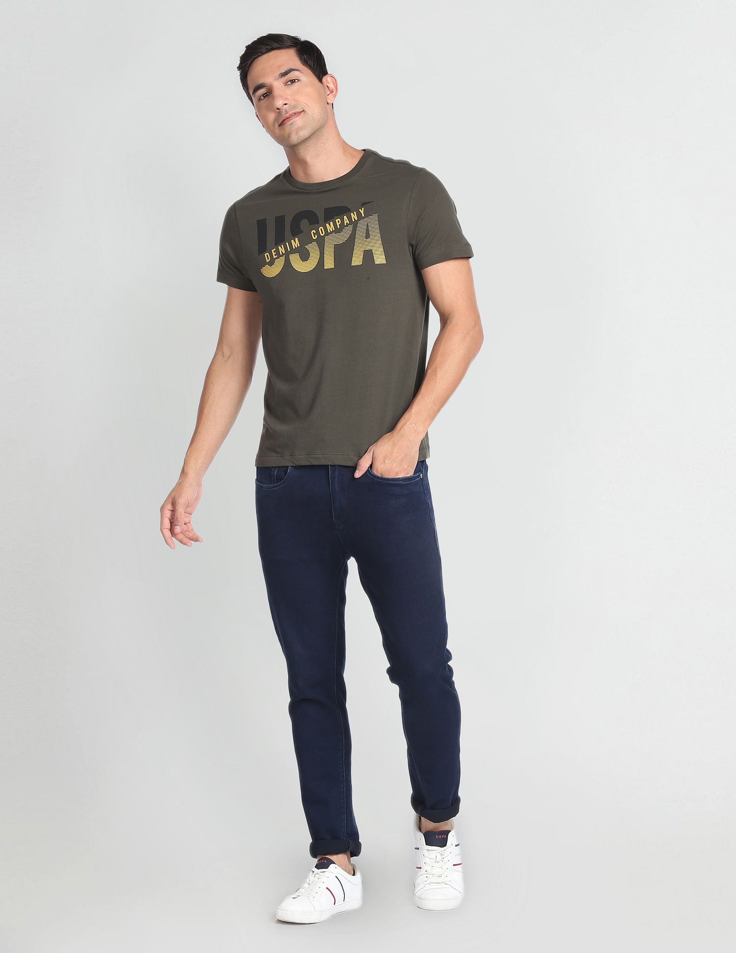 Crew Neck Brand Print T-Shirt Olive - U.S. Polo Assn. India | Large