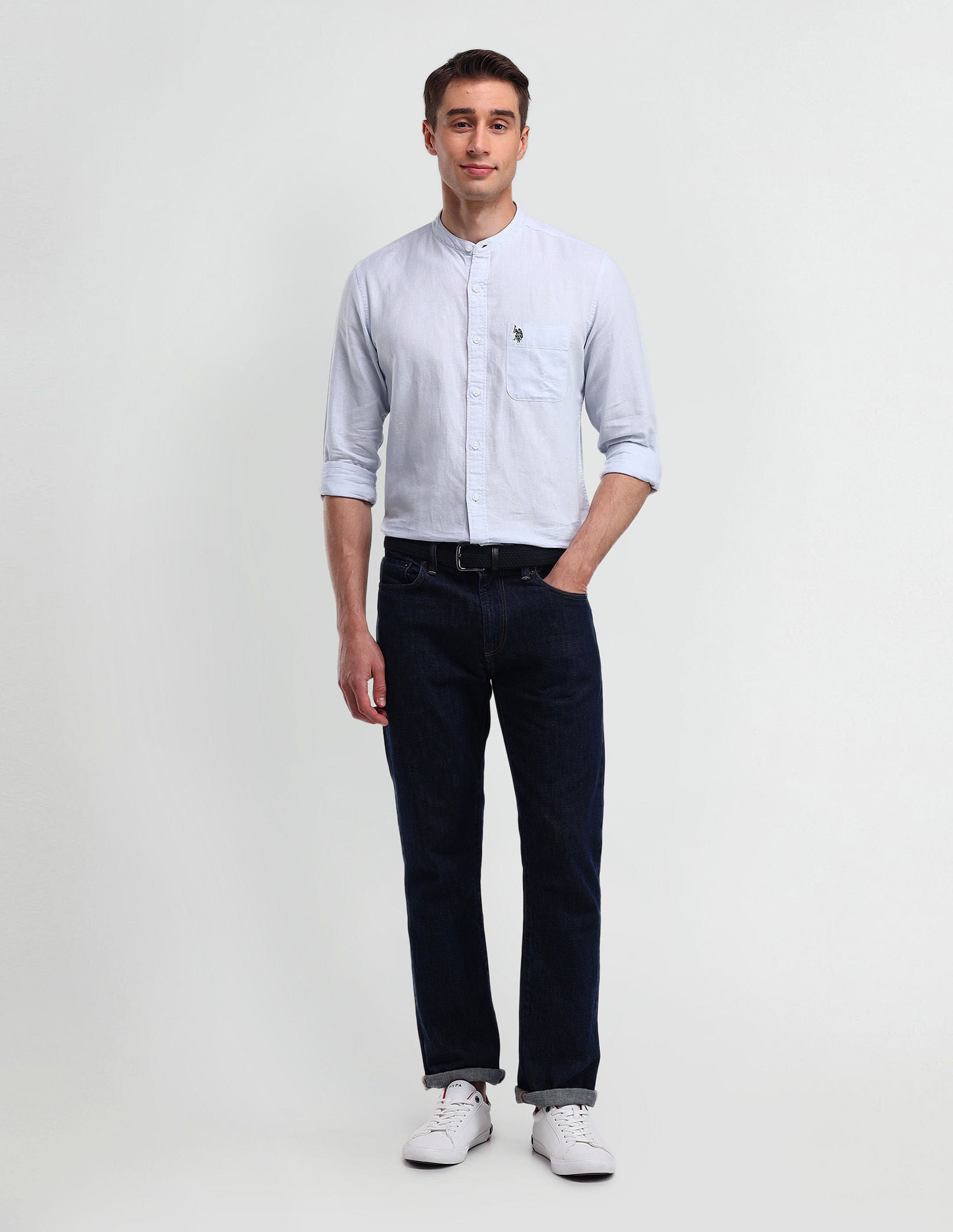 Slim Fit Poplin Linen Shirt Blue - U.S. Polo Assn. India | Large