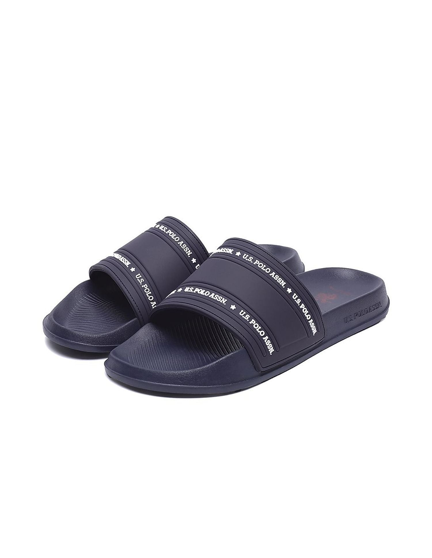 Men Brand Print Vamp Strap Wode 3.0 Slides Navy - U.S. Polo Assn. India | Large