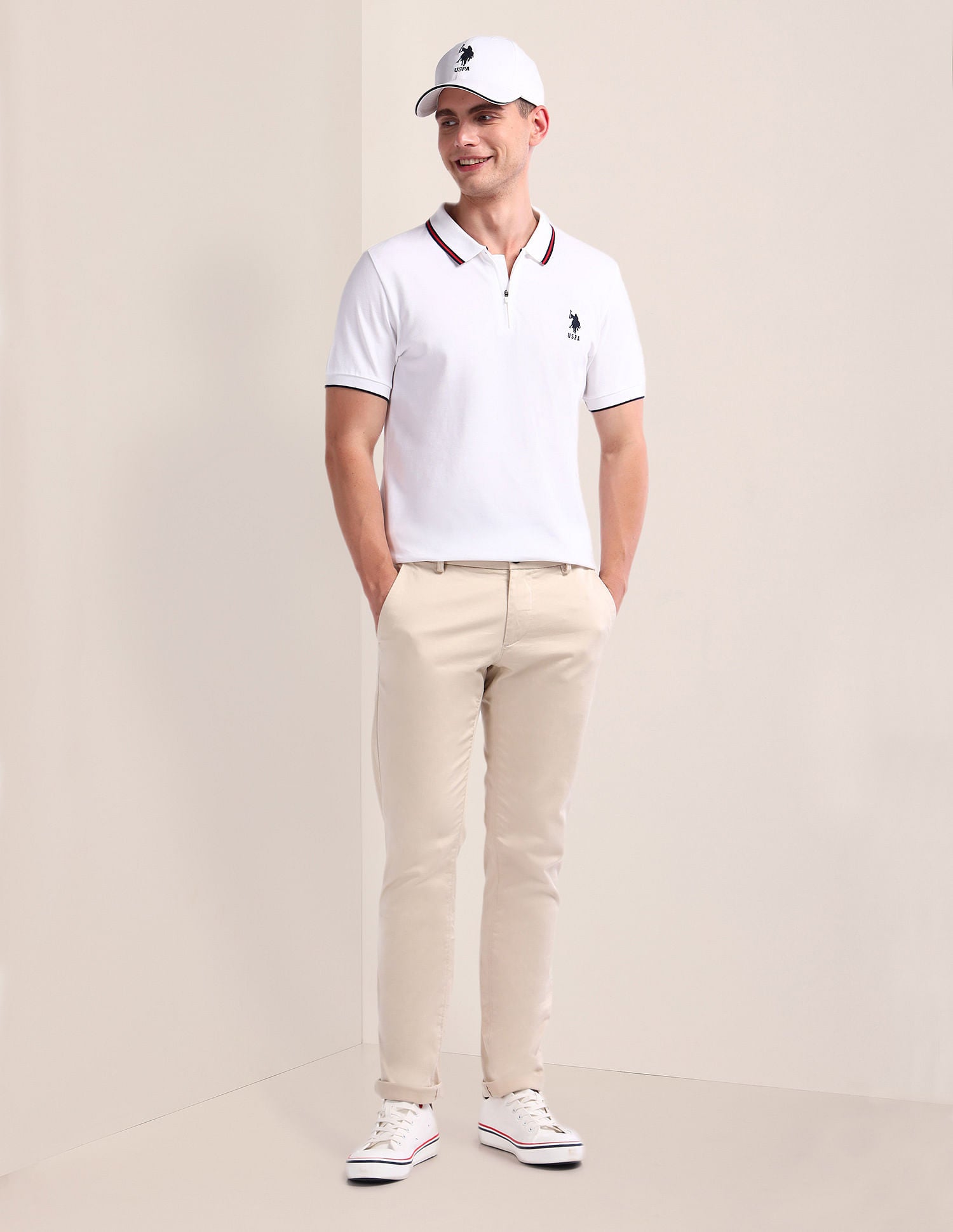 Slim Fit Pure Cotton Polo Shirt White - U.S. Polo Assn. India | Large