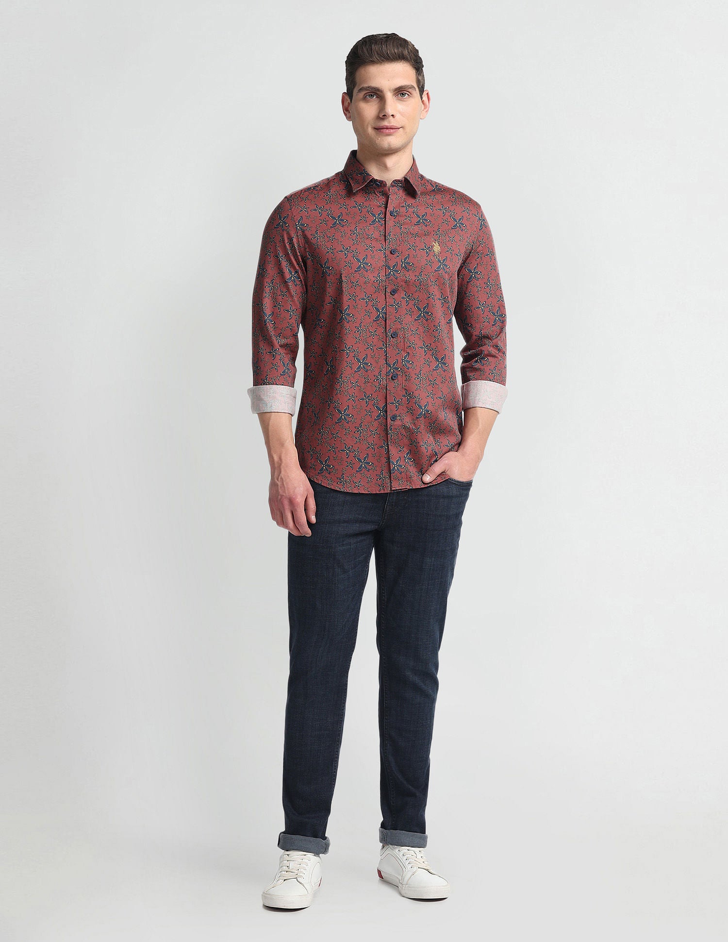 Floral Print Slim Shirt Red - U.S. Polo Assn. India | Large