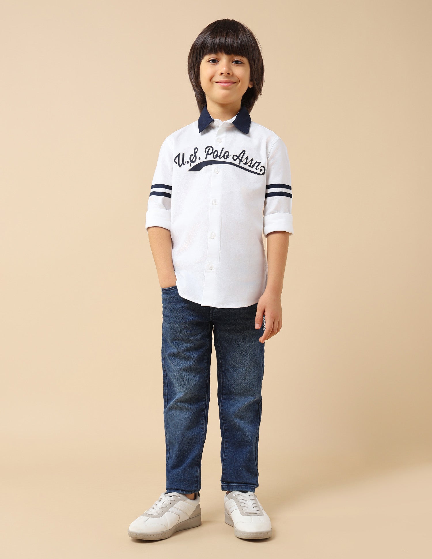 Boys Brand Embossed Oxford Shirt White - U.S. POLO ASSN. | Large