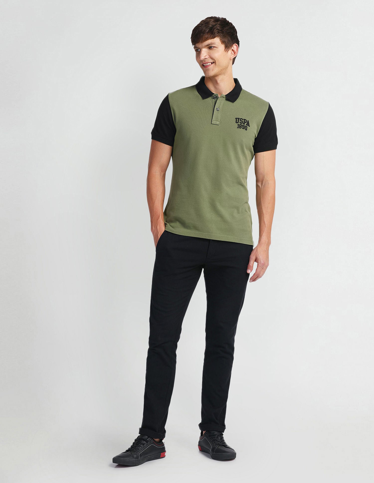 Muscle Fit Colour Block Polo Shirt Olive - U.S. Polo Assn. India | Large