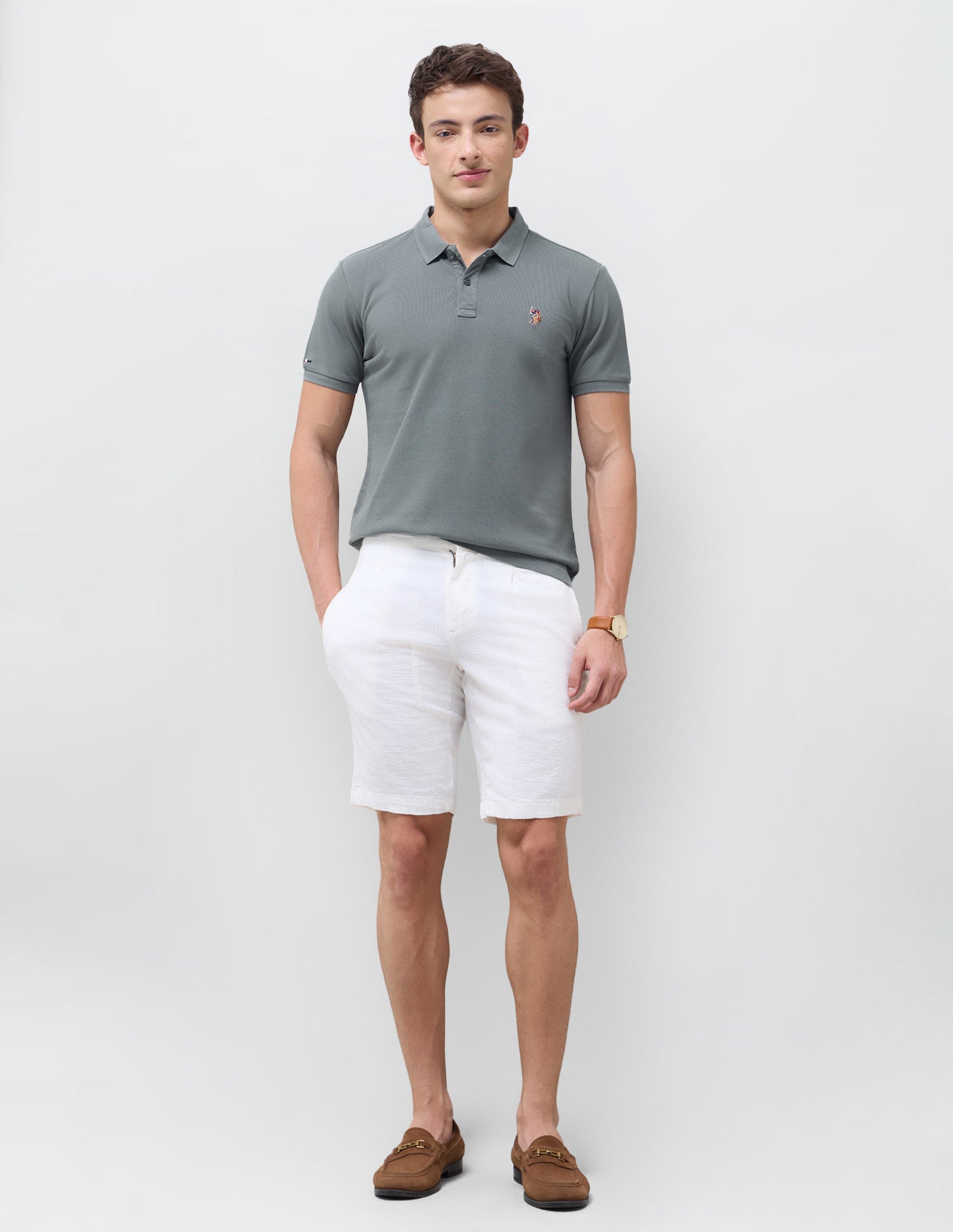 Solid Slim Fit Polo Shirt Olive - U.S. Polo Assn. India | Large