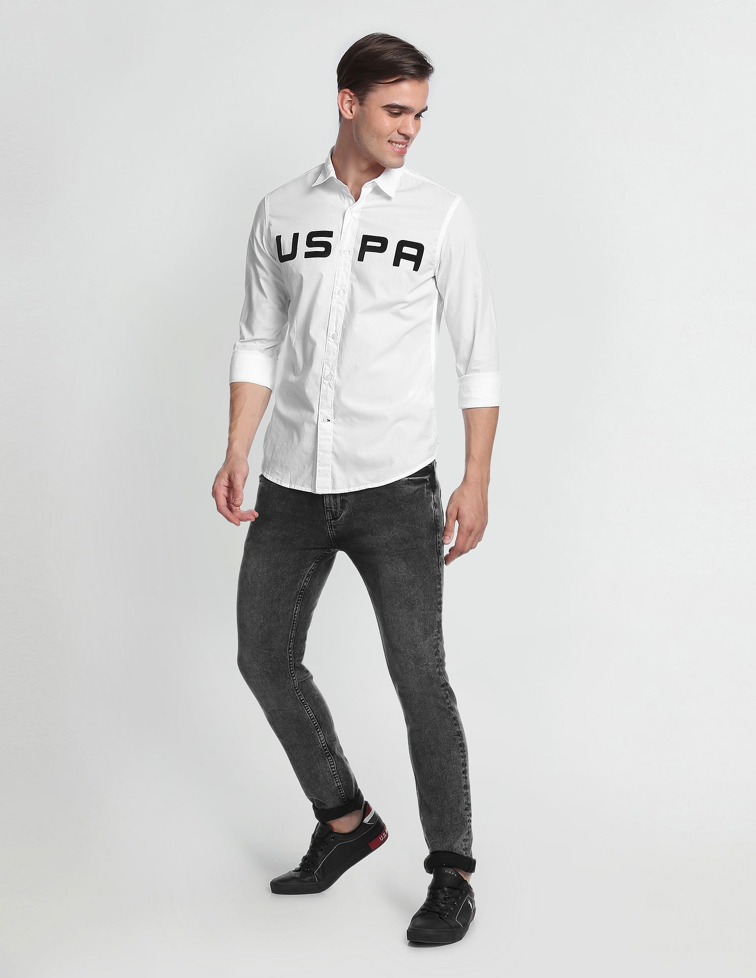 Spread Collar Cotton Casual Shirt White - U.S. Polo Assn. India | Large