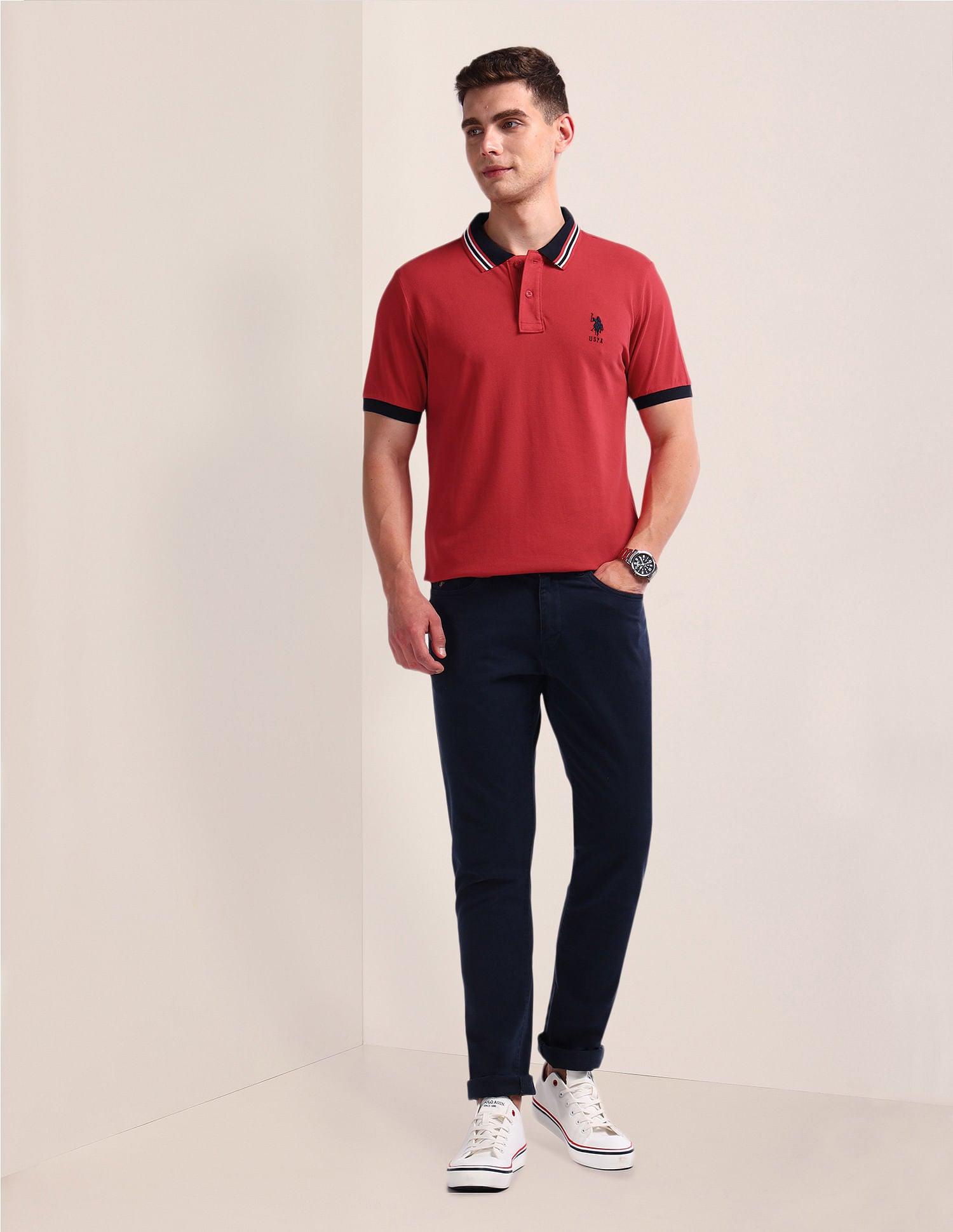Solid Slim Fit Polo Shirt Red - U.S. Polo Assn. India | Large
