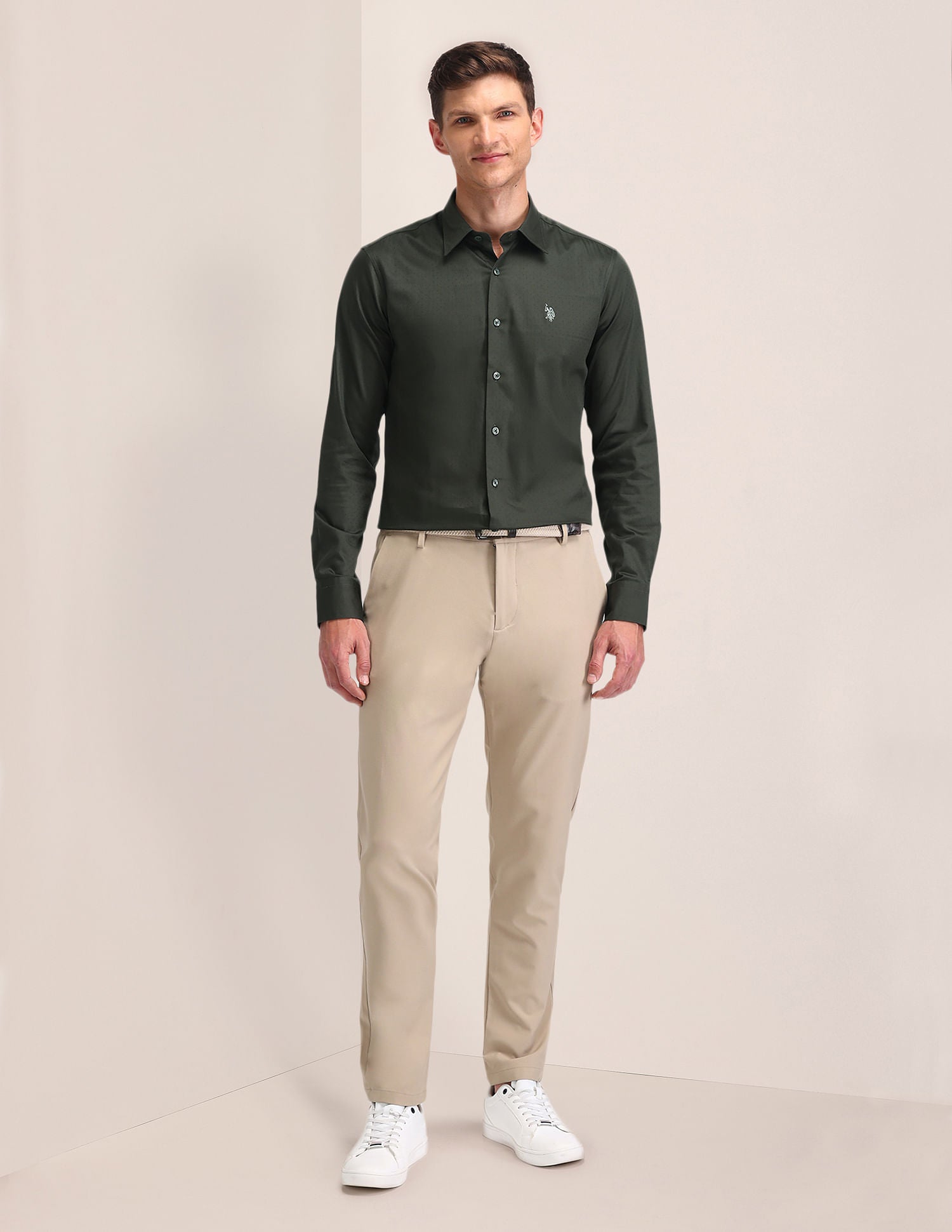 Regular Fit Satin Shirt Olive - U.S. POLO ASSN. | Large