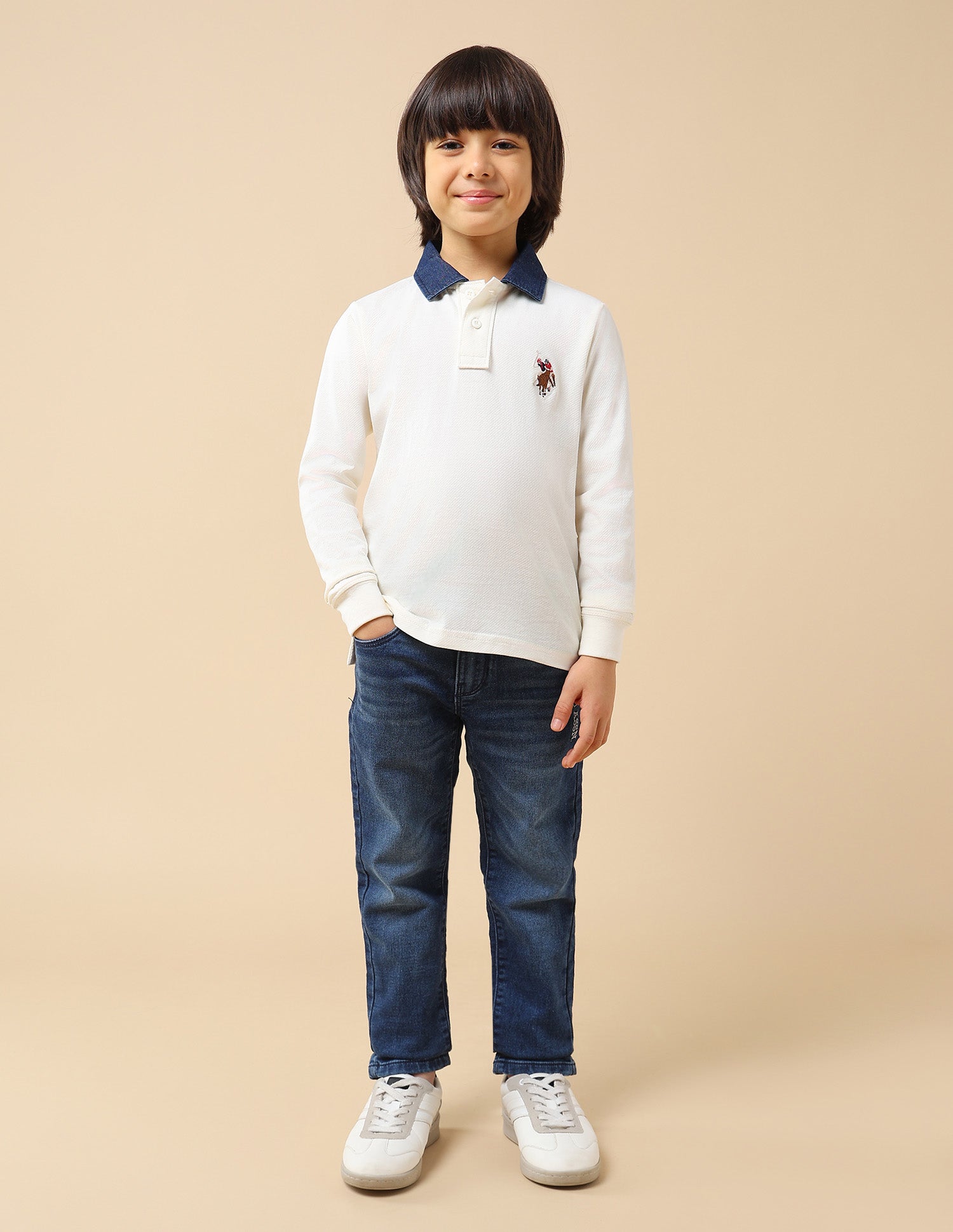 Boys Solid Regular Fit Polo Shirt Off White - U.S. POLO ASSN. | Large