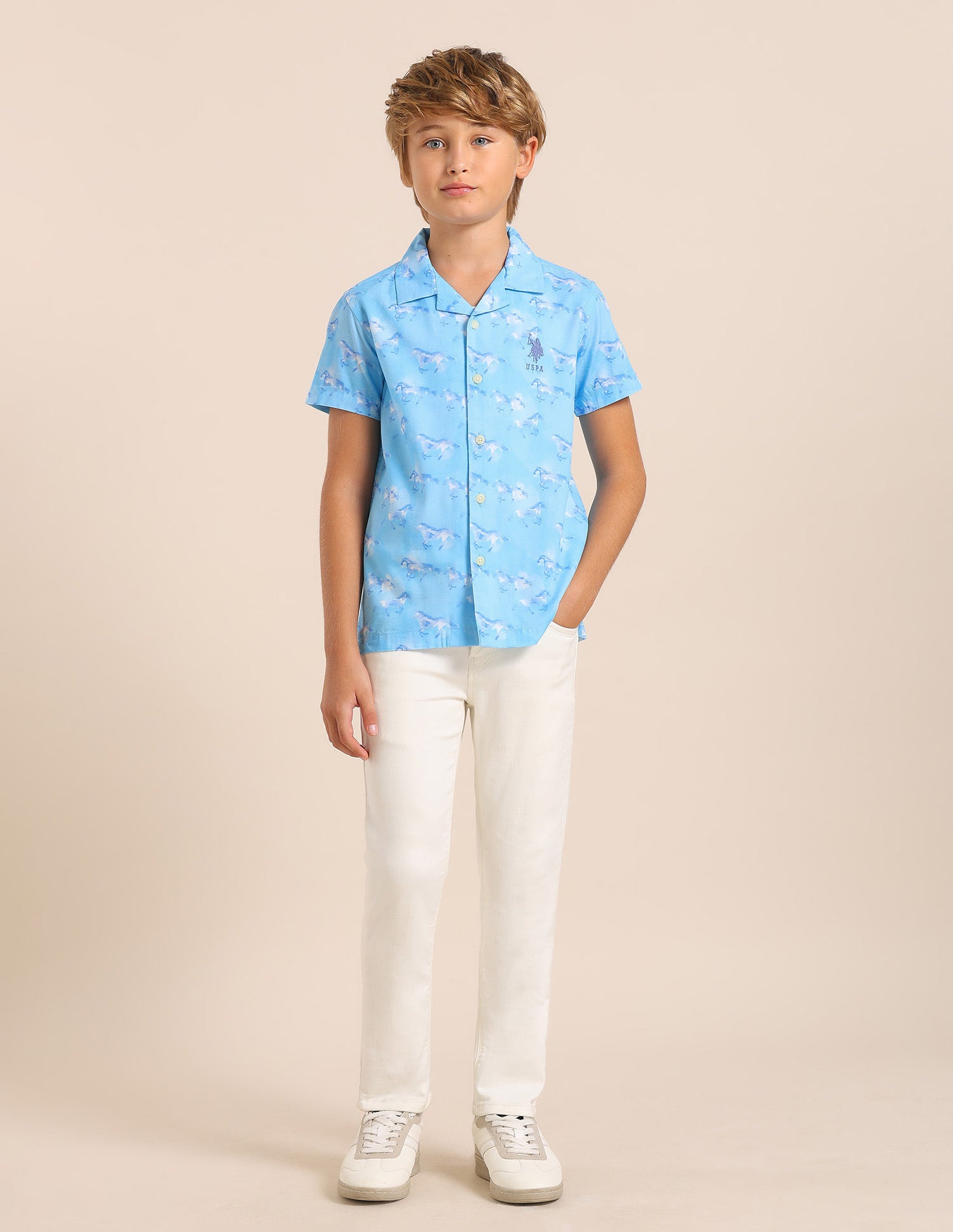 Boys Relaxed Fit All Over Printed Shirt Blue - U.S. POLO ASSN. | Large