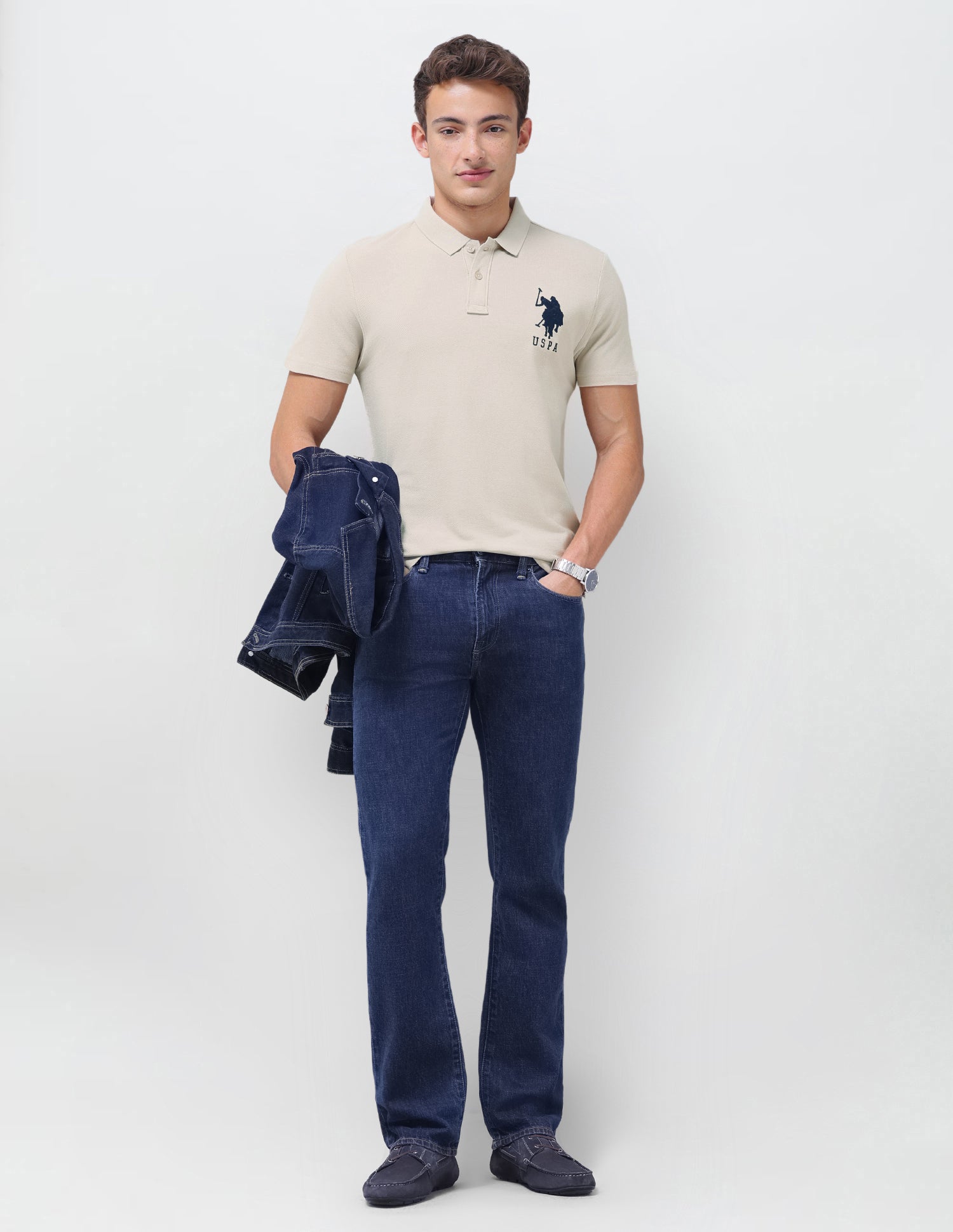 Solid Slim Fit Polo Shirt Beige - U.S. Polo Assn. India | Large