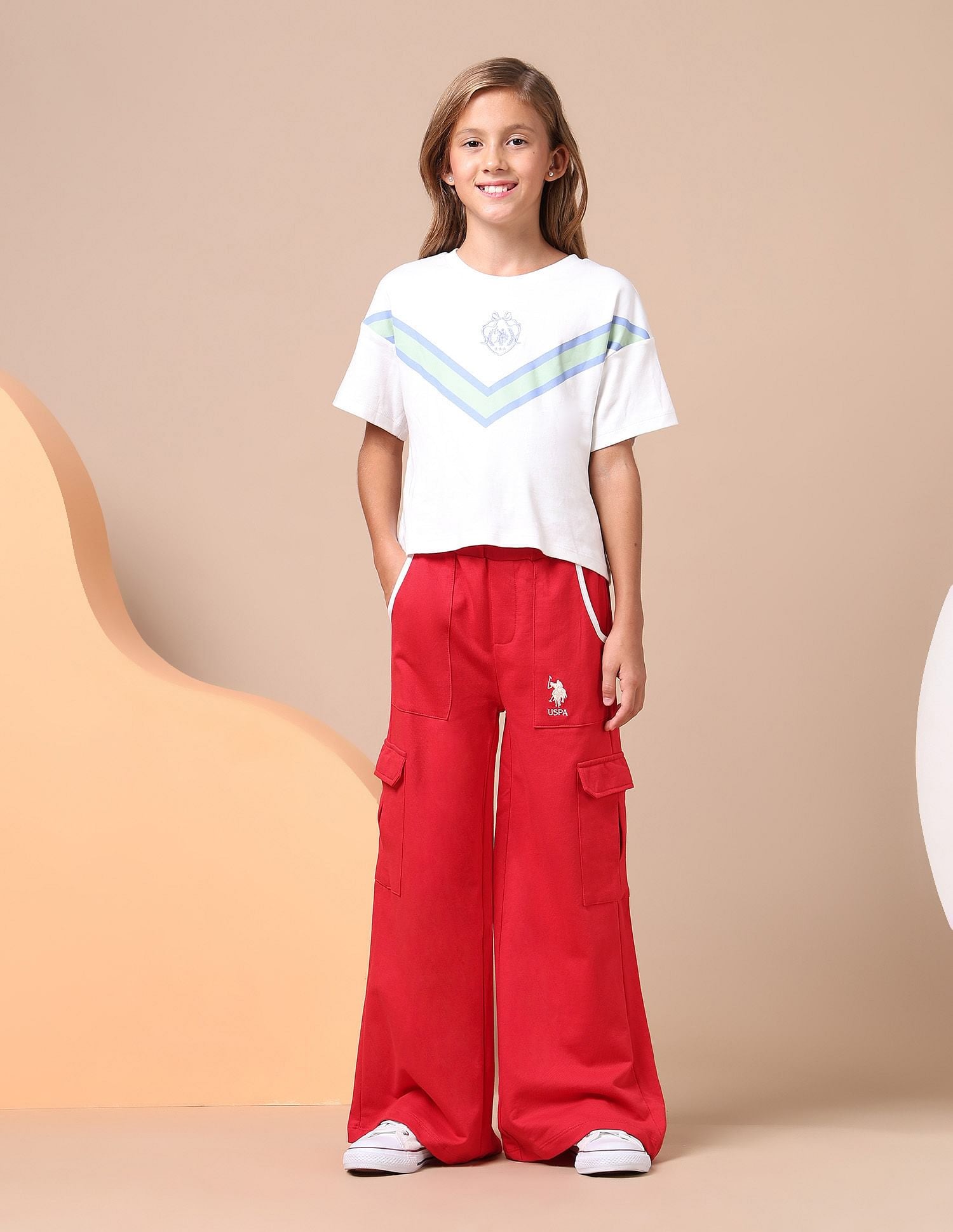 Girls Regular Fit Cargo Track Pants Red - U.S. POLO ASSN. | Large