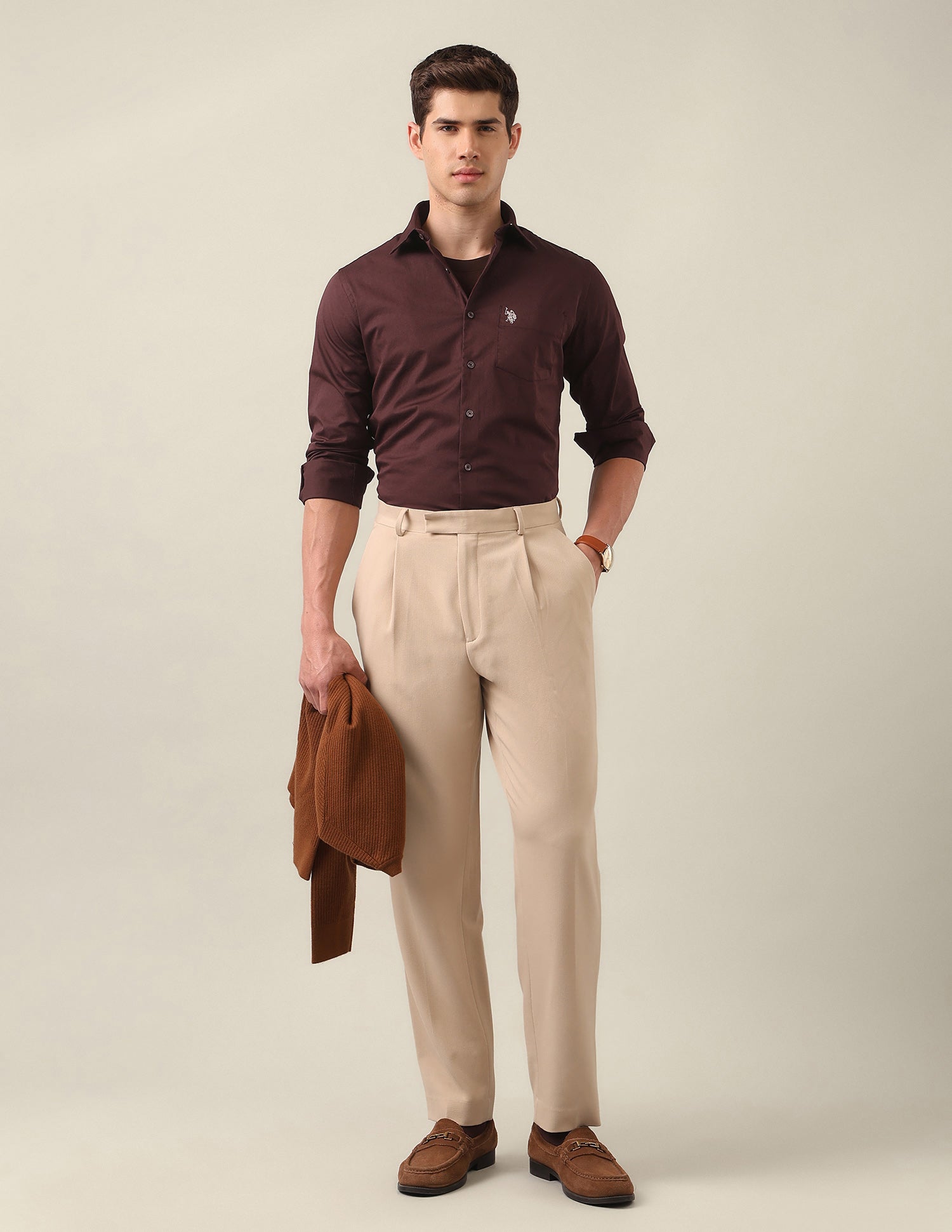 Twill Tailored Fit Shirt Maroon - U.S. Polo Assn. India | Large