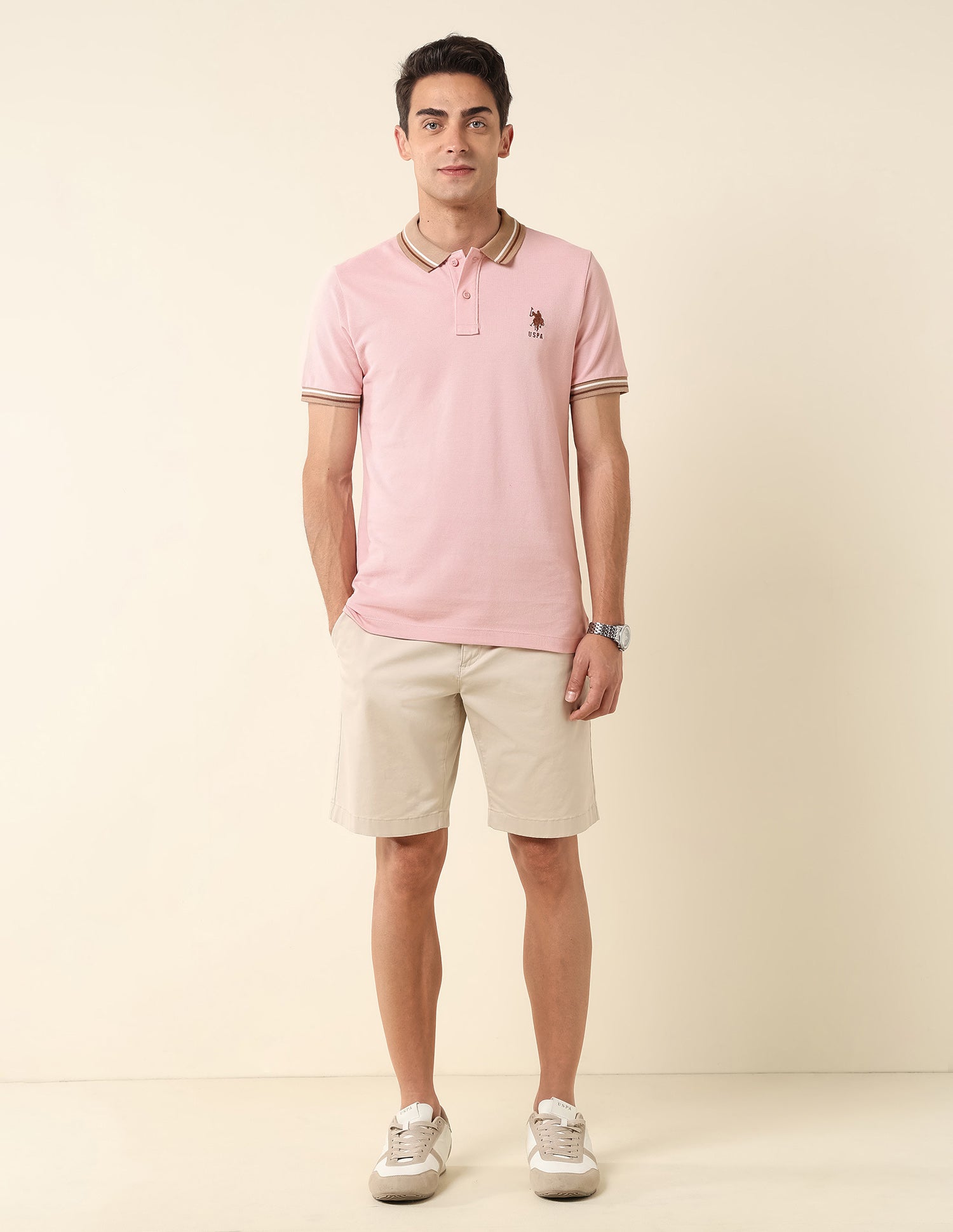 Pure Cotton Slim Fit Polo Shirt Light Pink - U.S. Polo Assn. India | Large