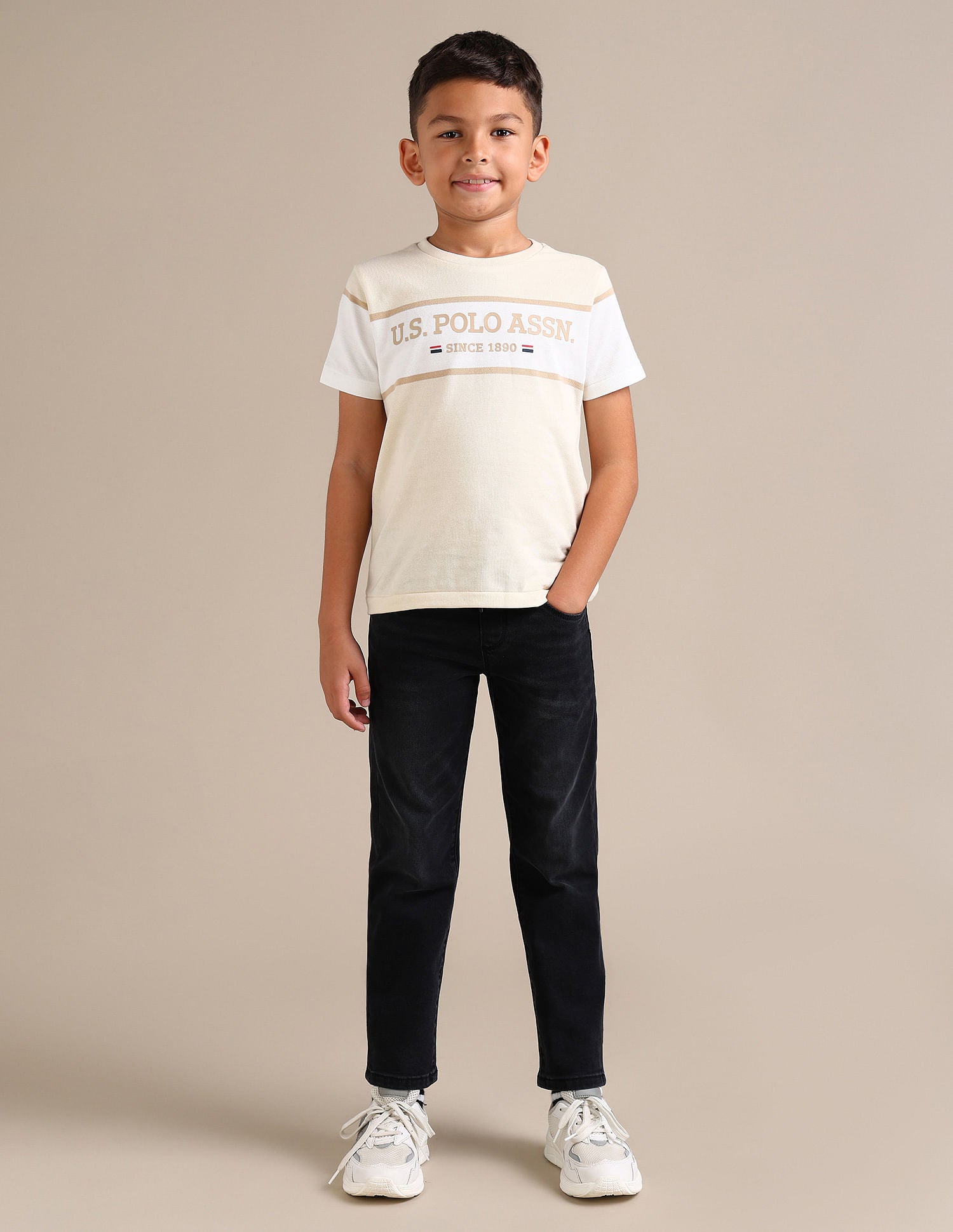 Boys Colour Blocked Cotton T-Shirt Nude - U.S. Polo Assn. India | Large