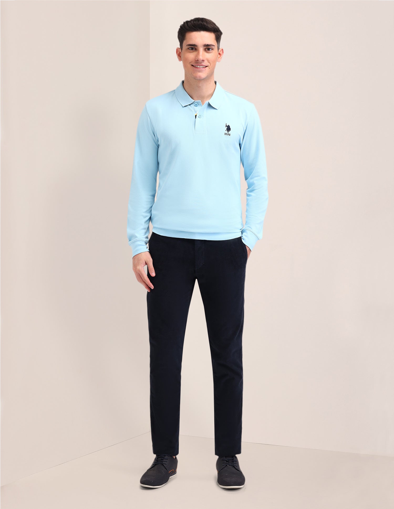 Solid Pattern Slim Fit Polo Shirt Light Blue - U.S. Polo Assn. India | Large