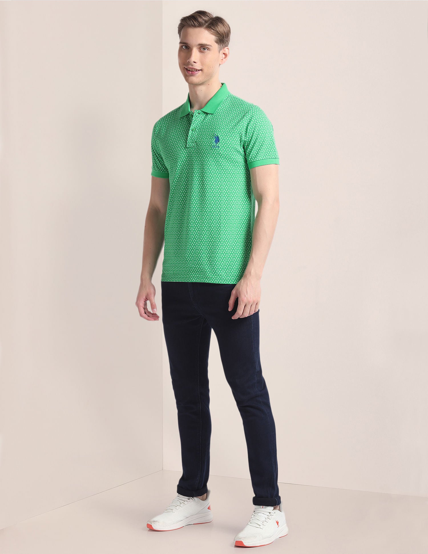 Typography Print Slim Fit Polo Shirt Green - U.S. Polo Assn. India | Large