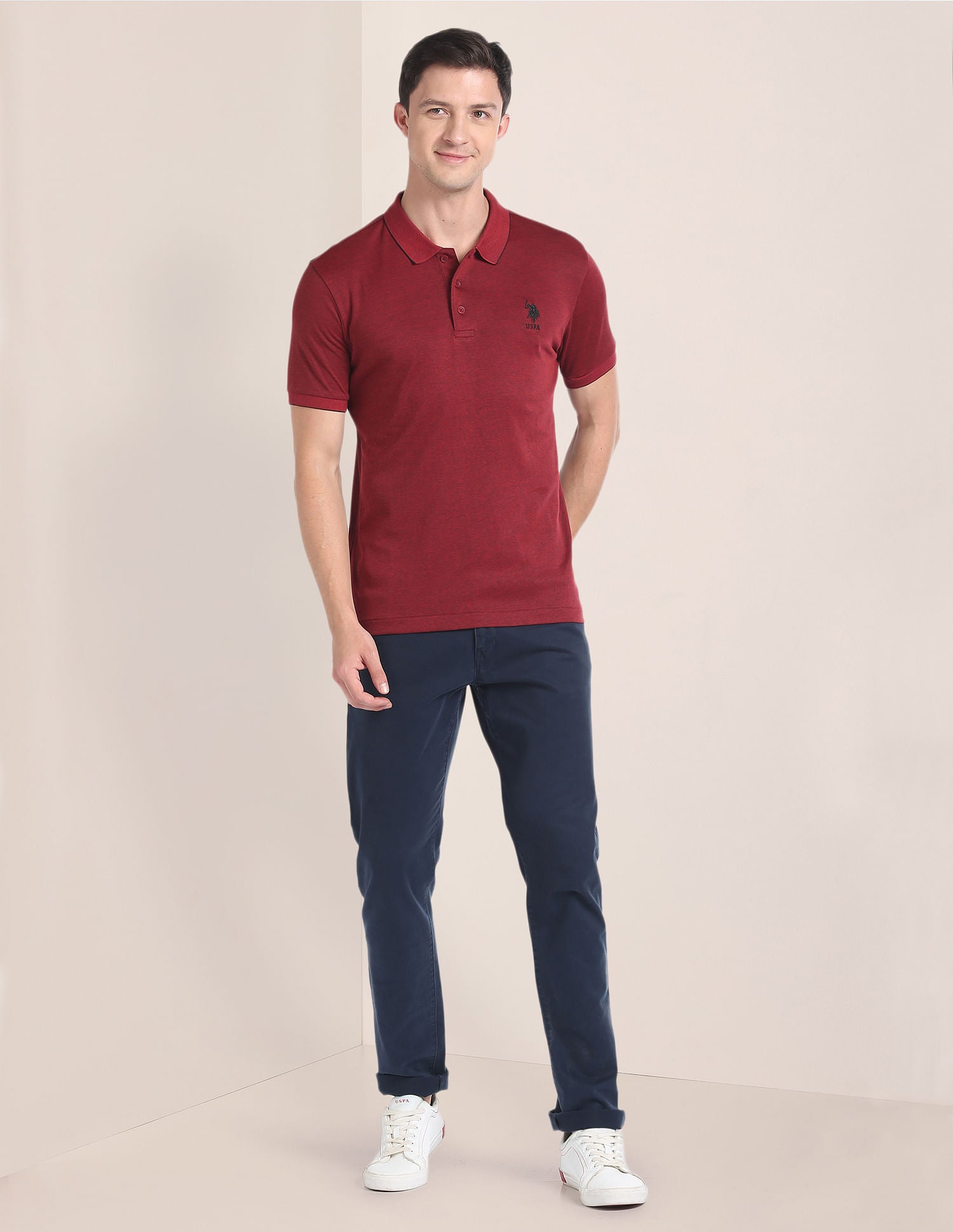 Heathered Logo Polo Shirt Red - U.S. Polo Assn. India | Large