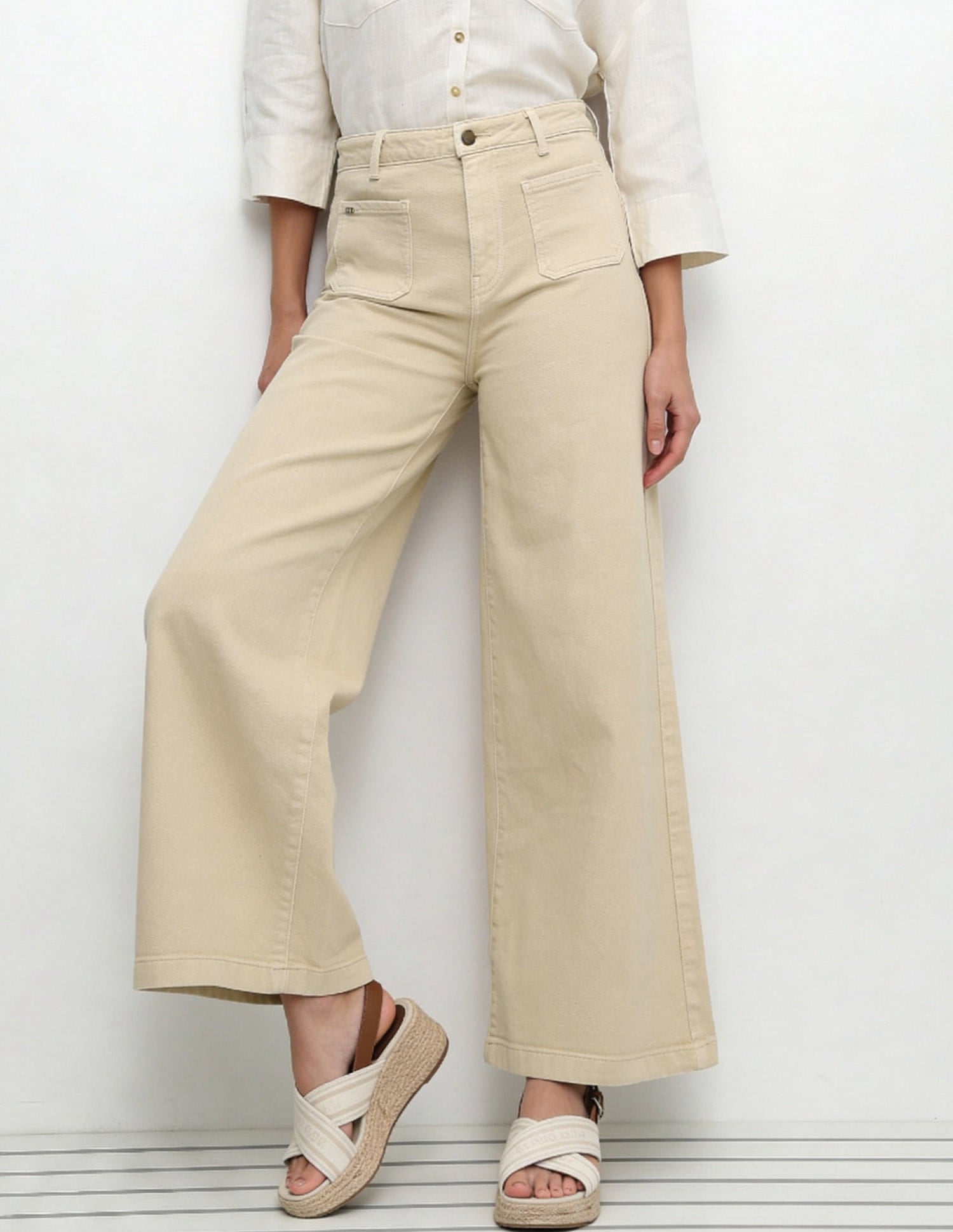 High Rise Ultra Wide Leg Fit Jeans Beige - U.S. Polo Assn. India | Large