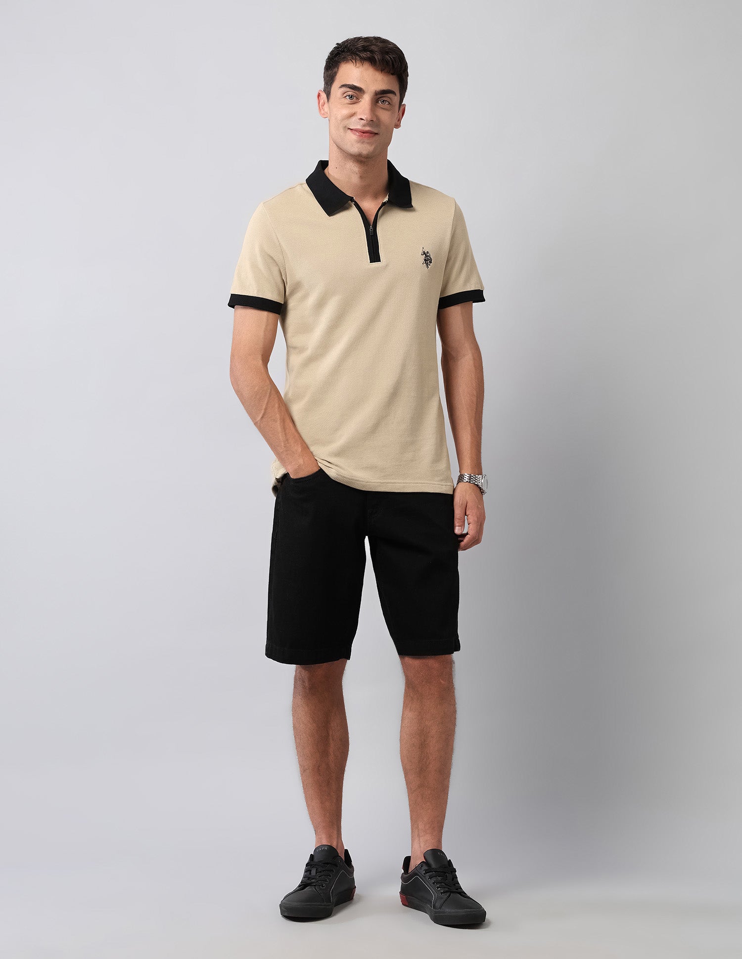 Pure Cotton Muscle Fit Polo Shirt Beige - U.S. Polo Assn. India | Large
