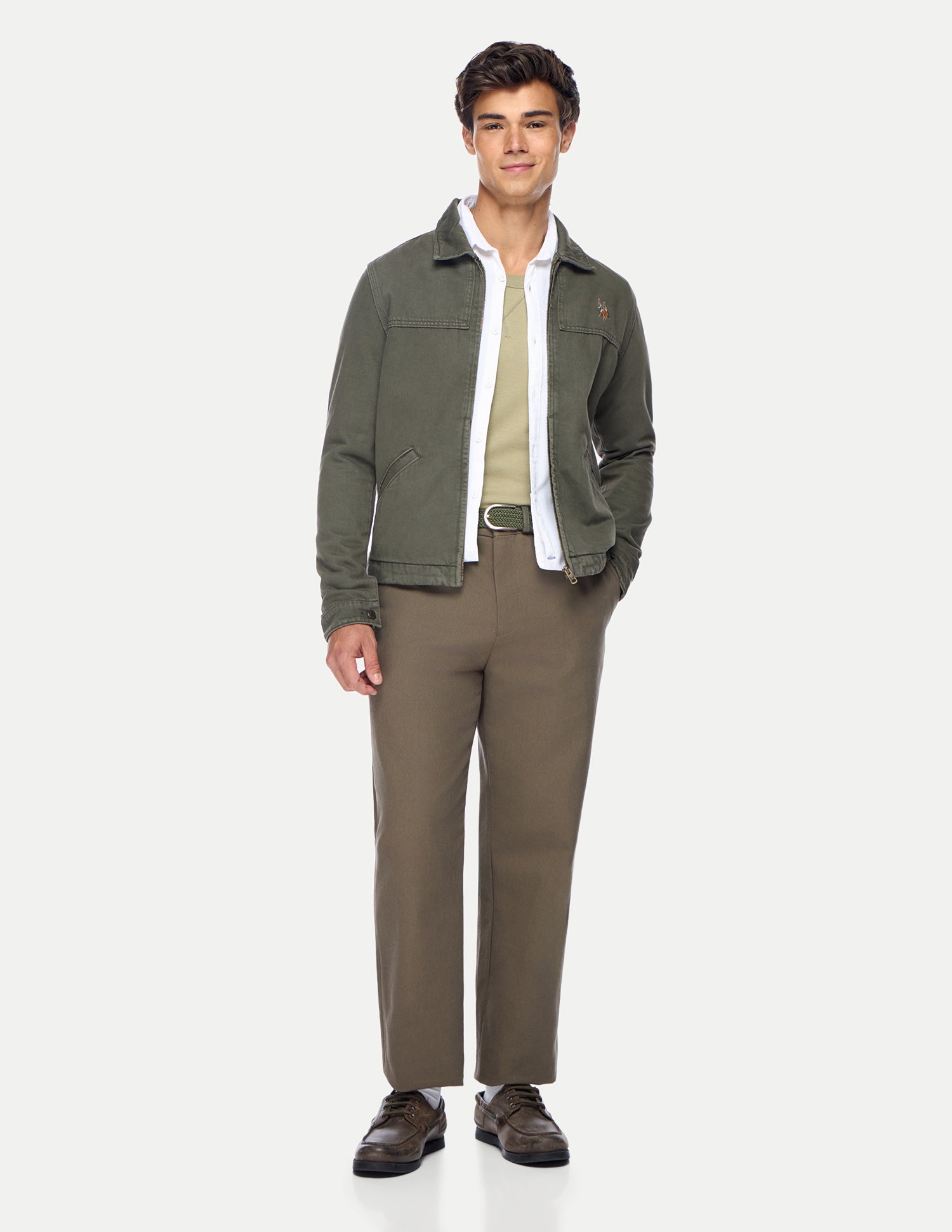 Solid Regular Fit Trucker Jacket Olive - U.S. Polo Assn. India | Large