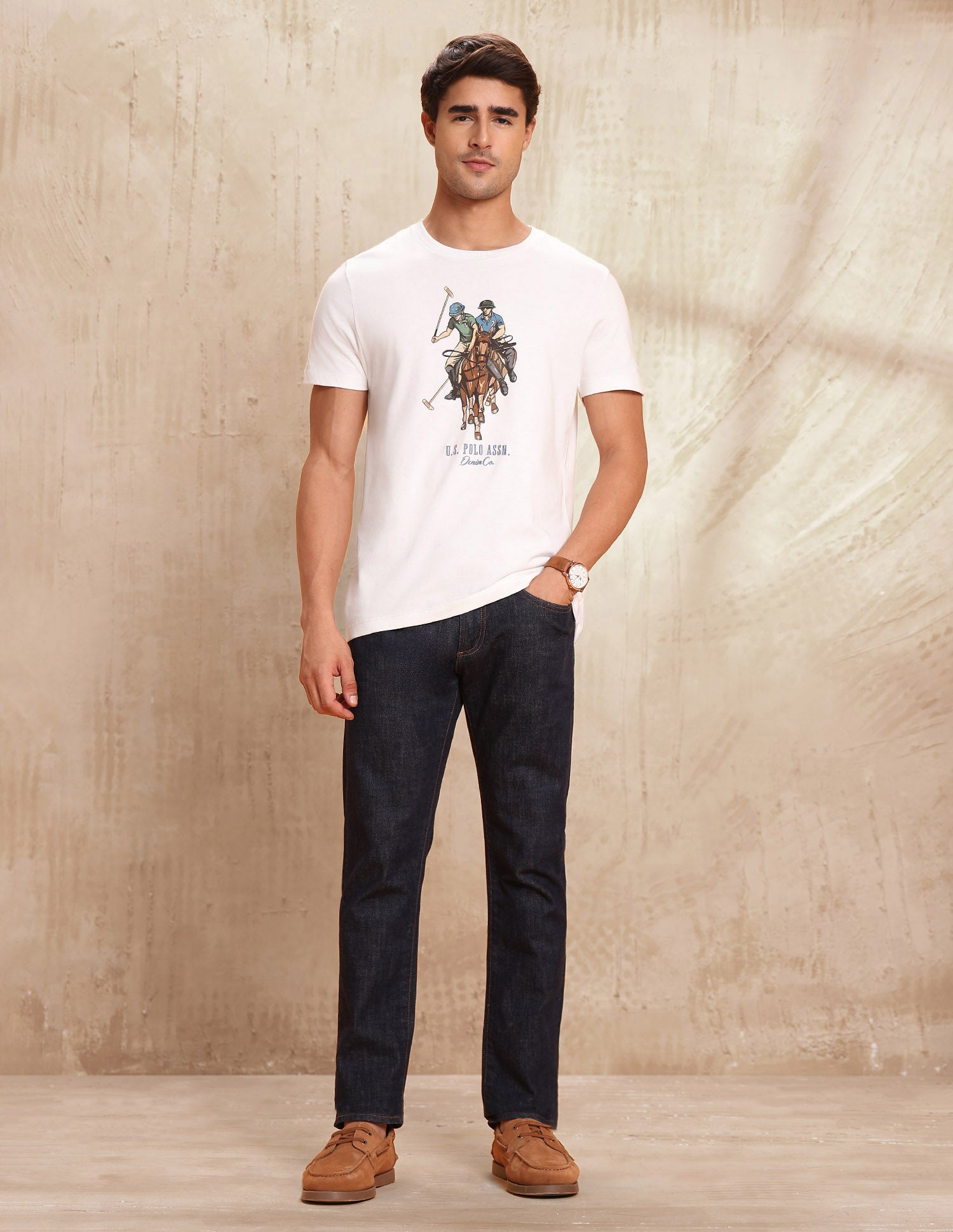 Graphic Brand Printed Muscle Fit T-Shirt Ivory - U.S. POLO ASSN. | Large