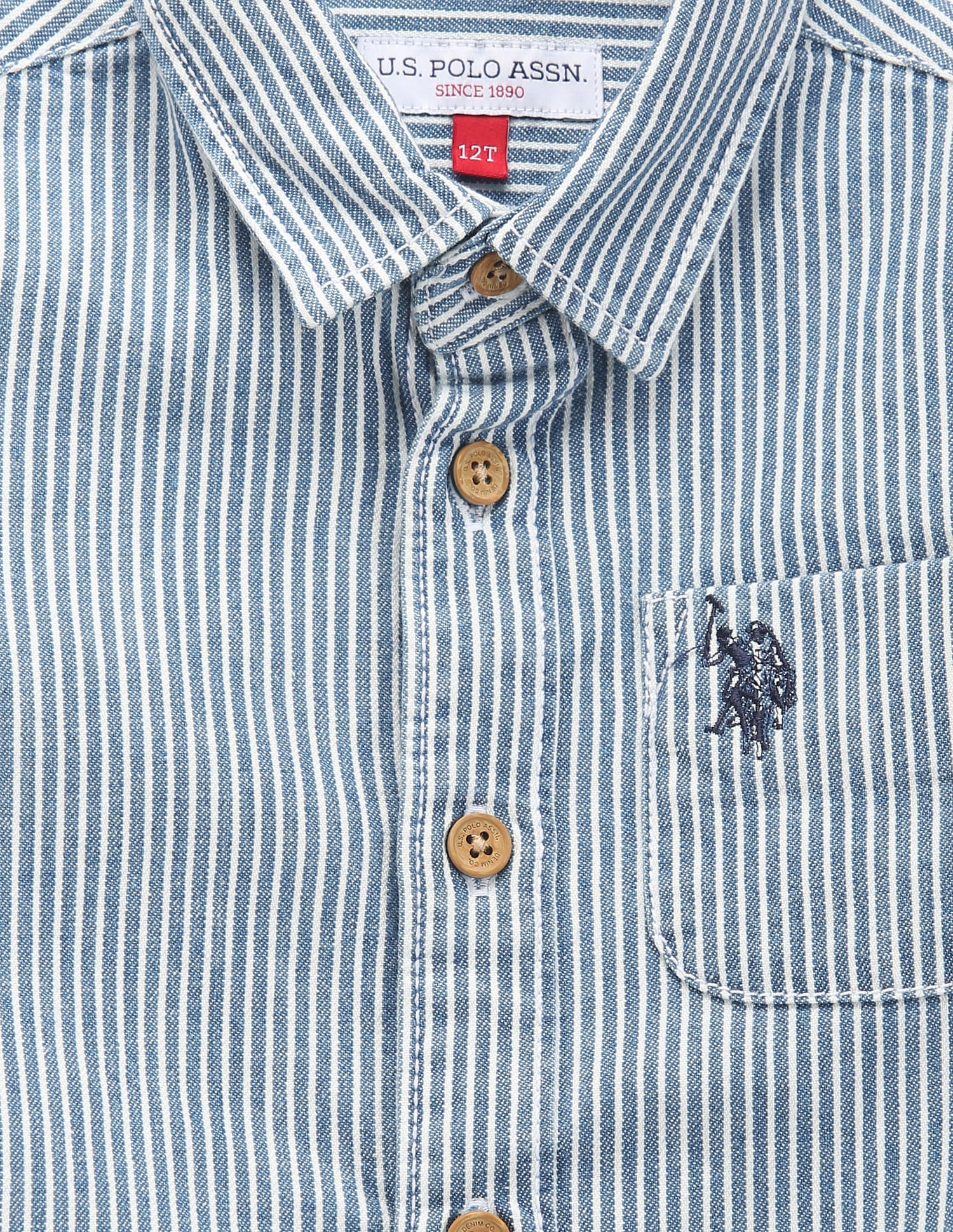 Boys Cutaway Collar Vertical Stripe Shirt Light Blue - U.S. POLO ASSN. | Large